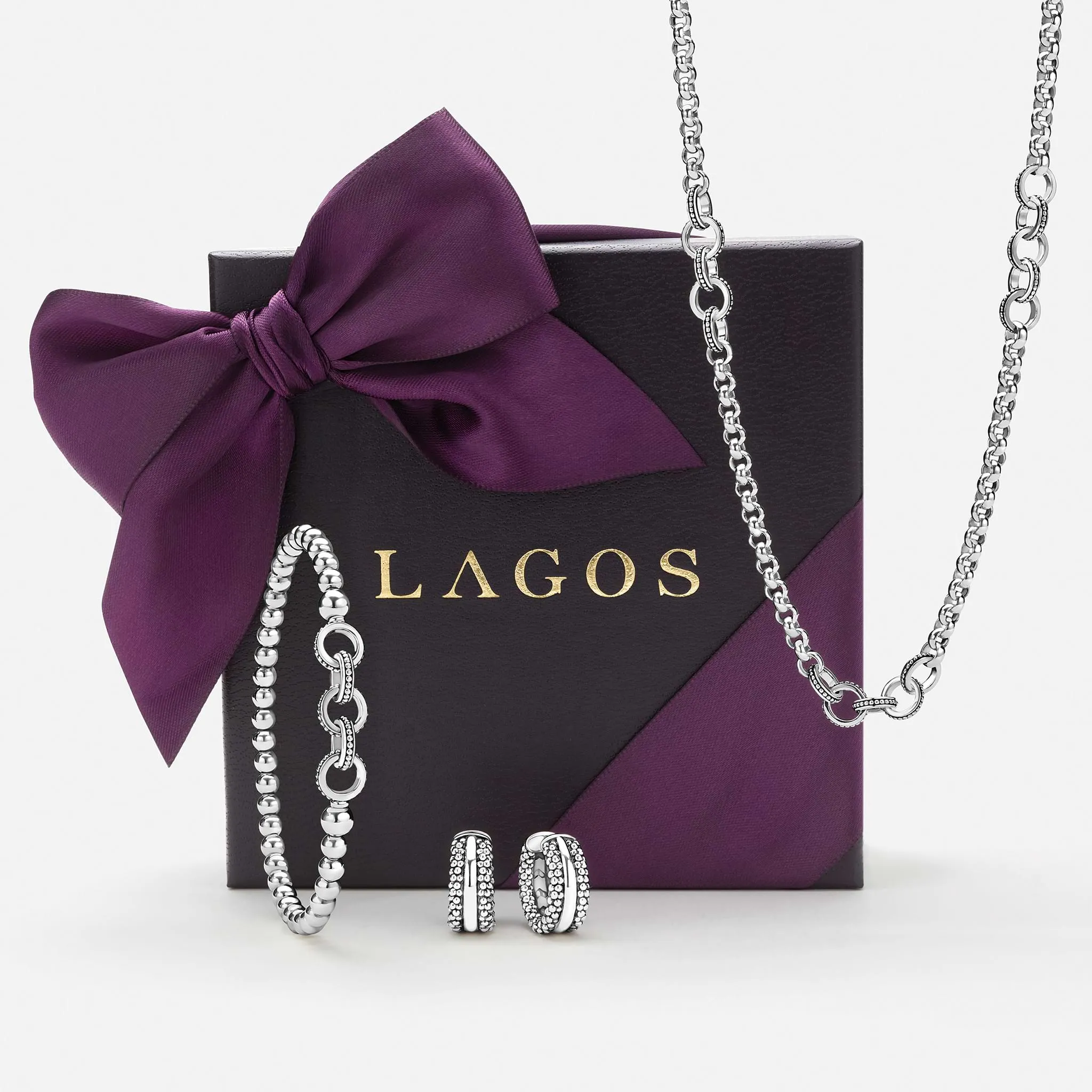 Signature Caviar Silver Ring Link Station Necklace sold by LAGOS product image thumbnail 3