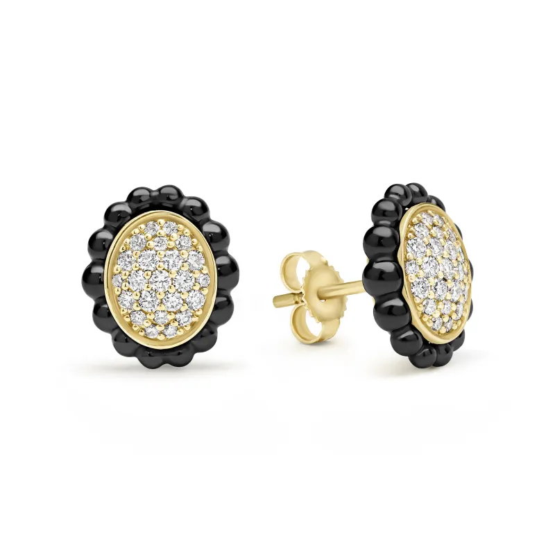 Caviar Gold 18K Gold and Black Ceramic Diamond Oval Stud Earrings sold by LAGOS
