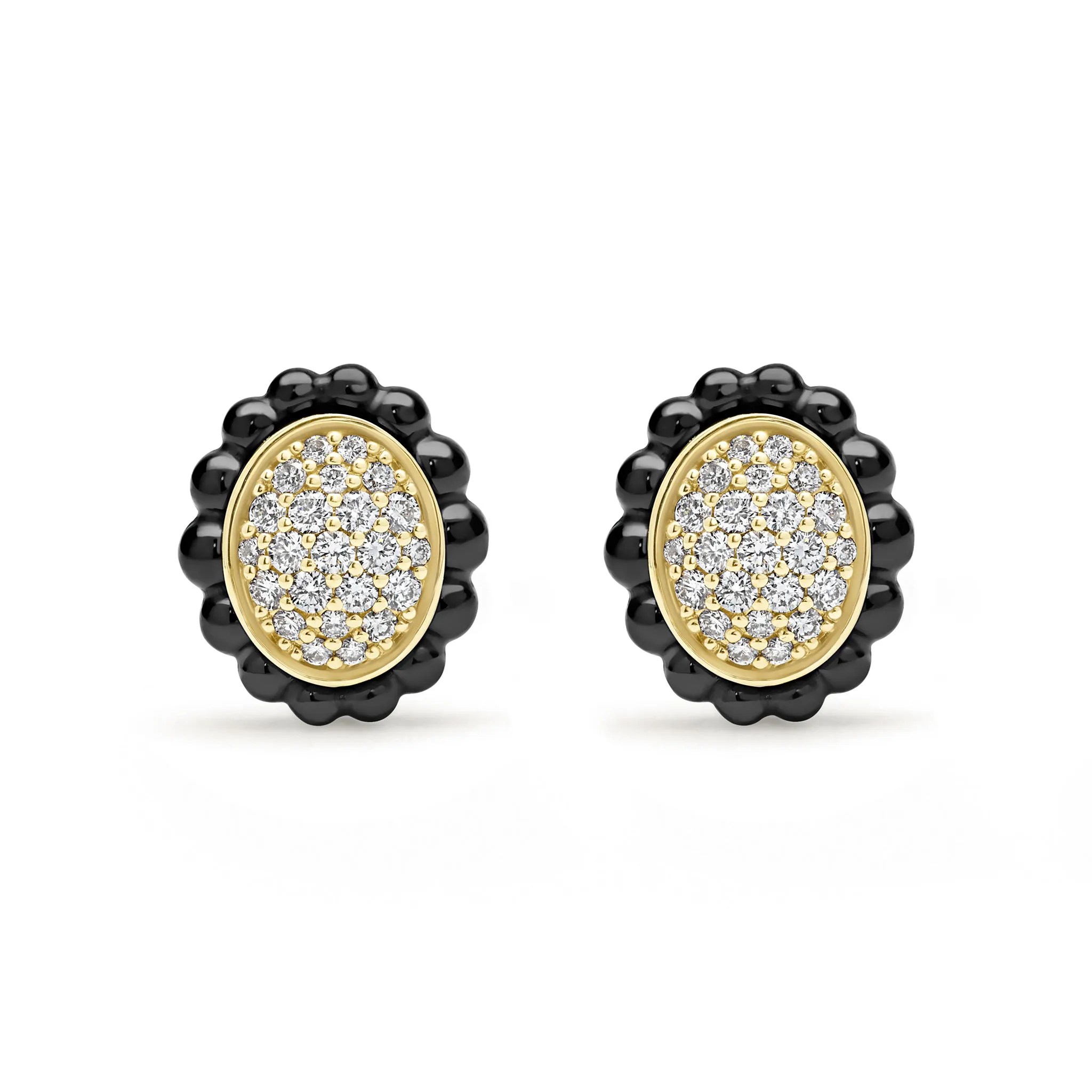 Caviar Gold 18K Gold and Black Ceramic Diamond Oval Stud Earrings sold by LAGOS product image thumbnail 2