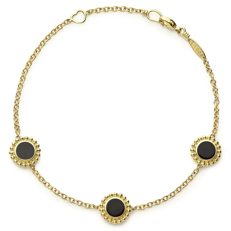 Covet Three Station Round Onyx Bracelet (Studio) sold by LAGOS