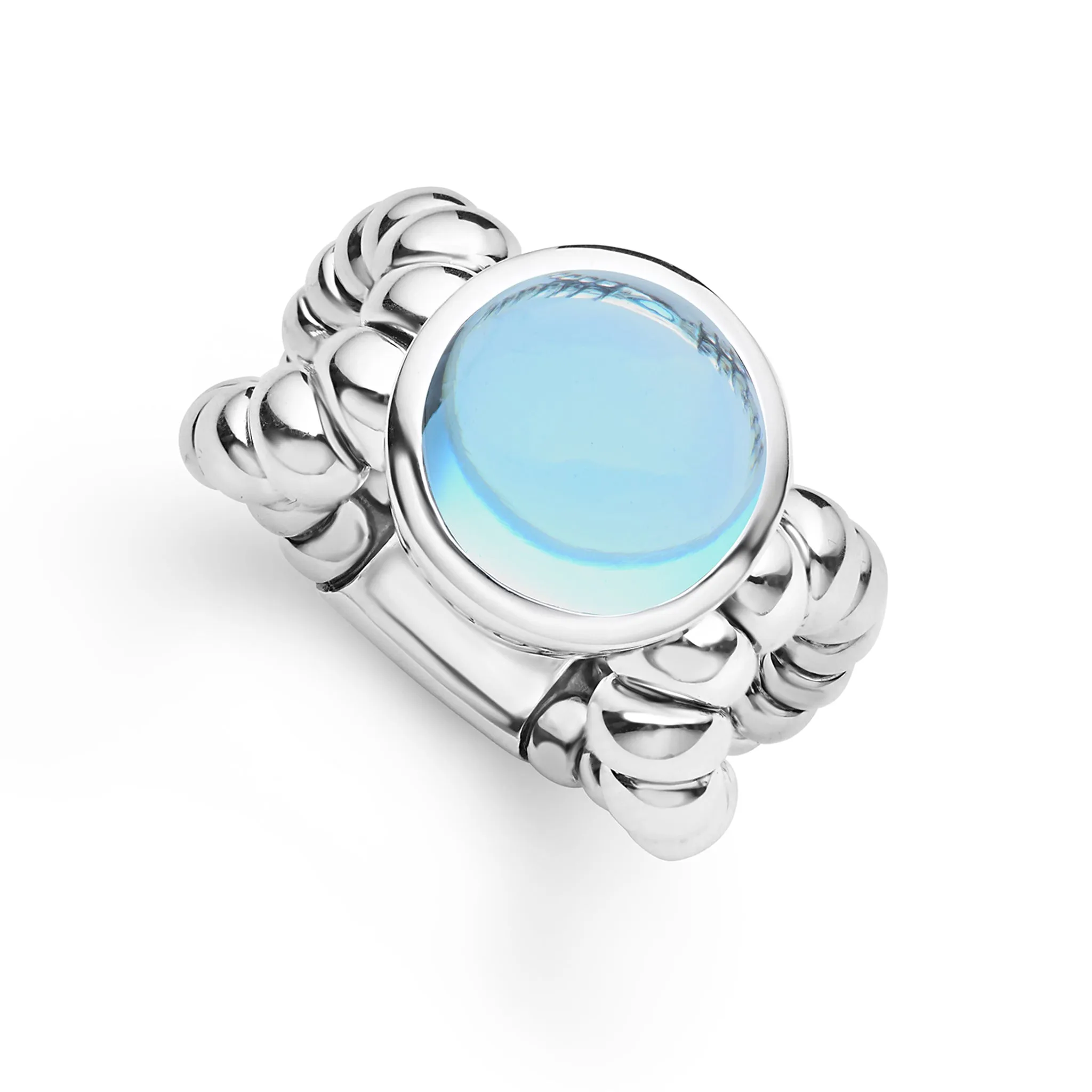Caviar Color Sterling Silver Blue Topaz Cabochon Ring sold by LAGOS