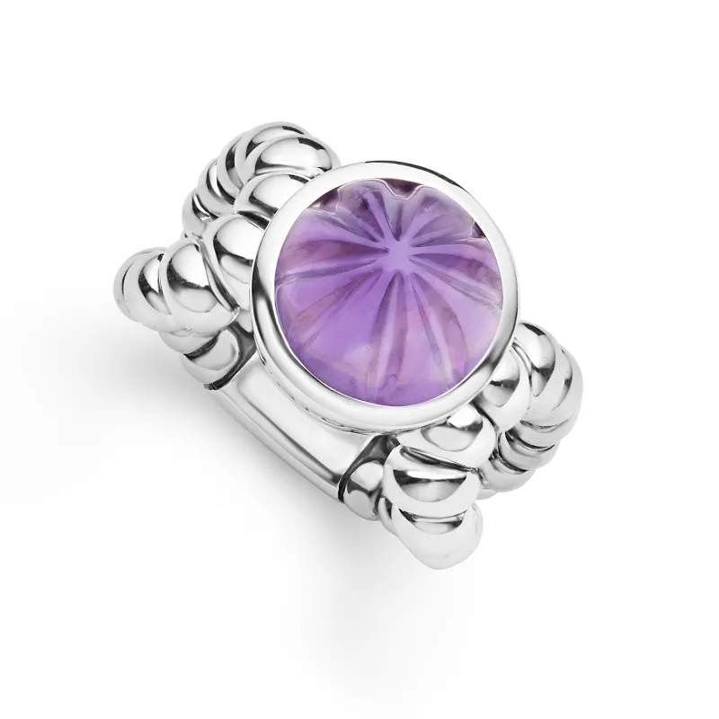 Caviar Color Sterling Silver Amethyst Cabochon Ring sold by LAGOS