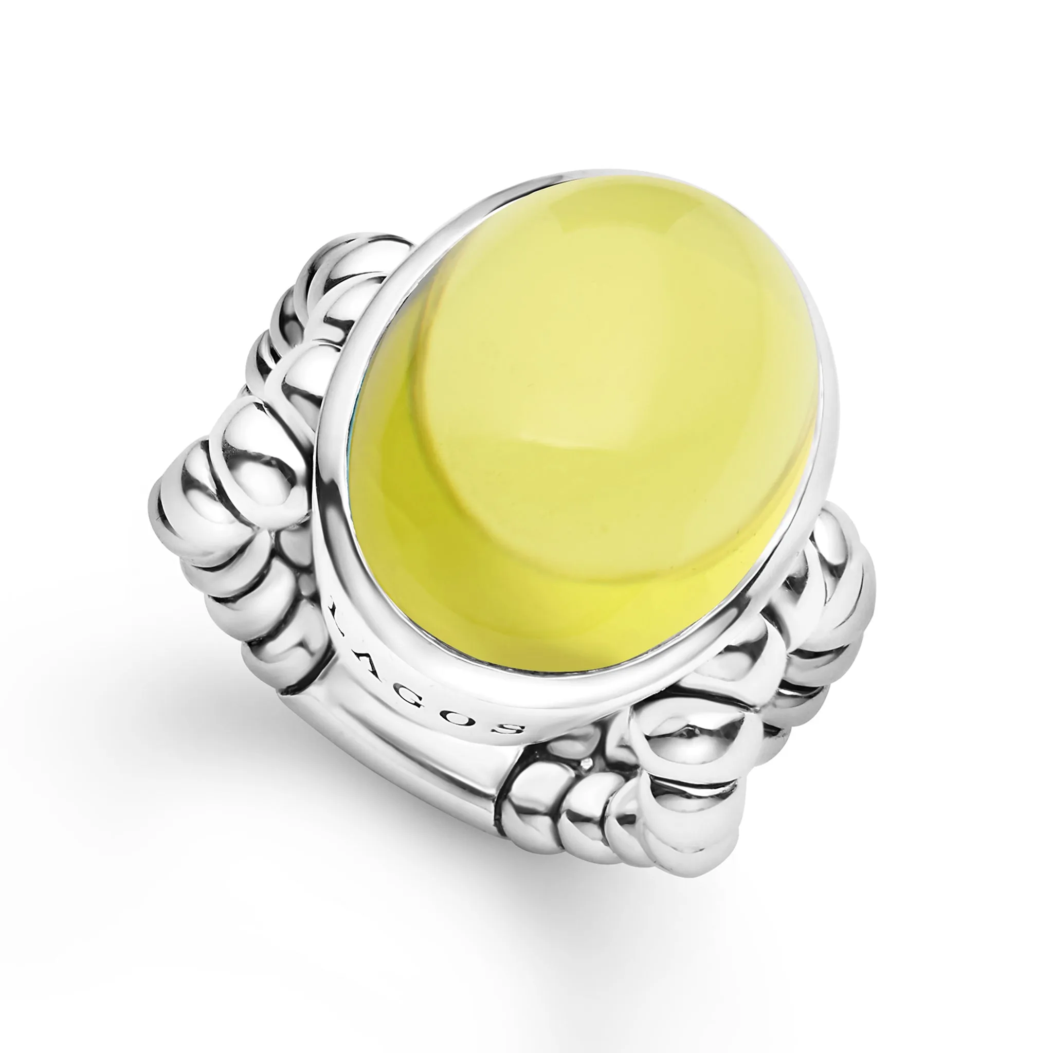 Caviar Color Sterling Silver Green Quartz Cabochon Ring sold by LAGOS