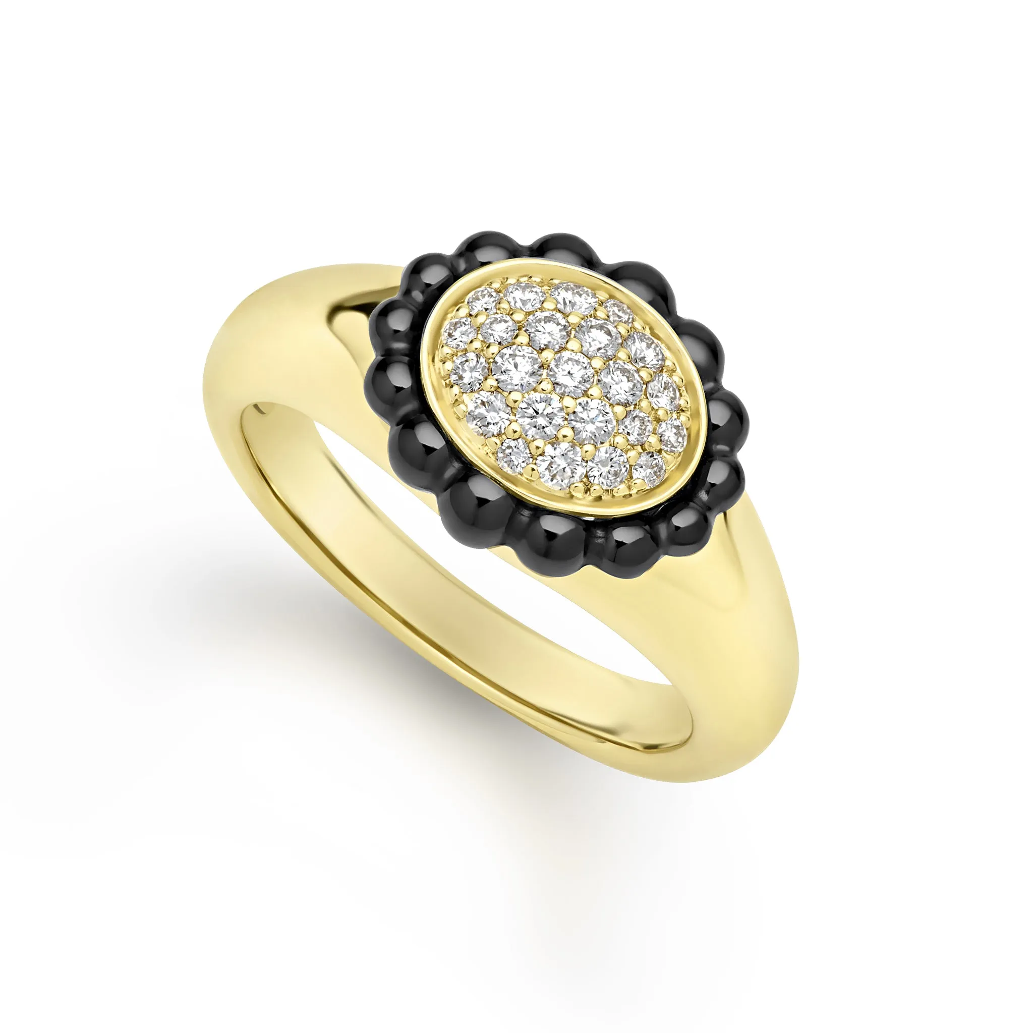 Black Caviar 18K Gold and Black Ceramic Diamond Oval Statement Ring sold by LAGOS