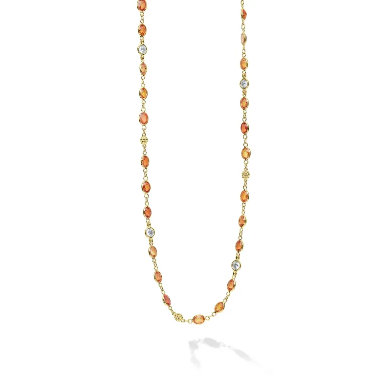 Caviar Gold 18K Gold Orange Sapphire and Diamond Station Necklace sold by LAGOS