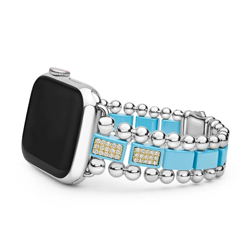 Smart Caviar Two-Tone Smart Caviar Partial Blue Ceramic Diamond Watch Band 38-45mm sold by LAGOS