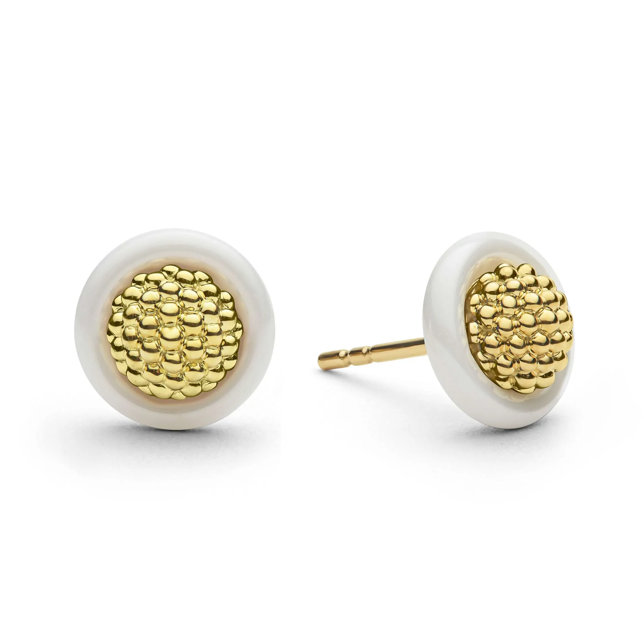 Meridian 18K Gold Caviar and White Ceramic Stud Earrings sold by LAGOS