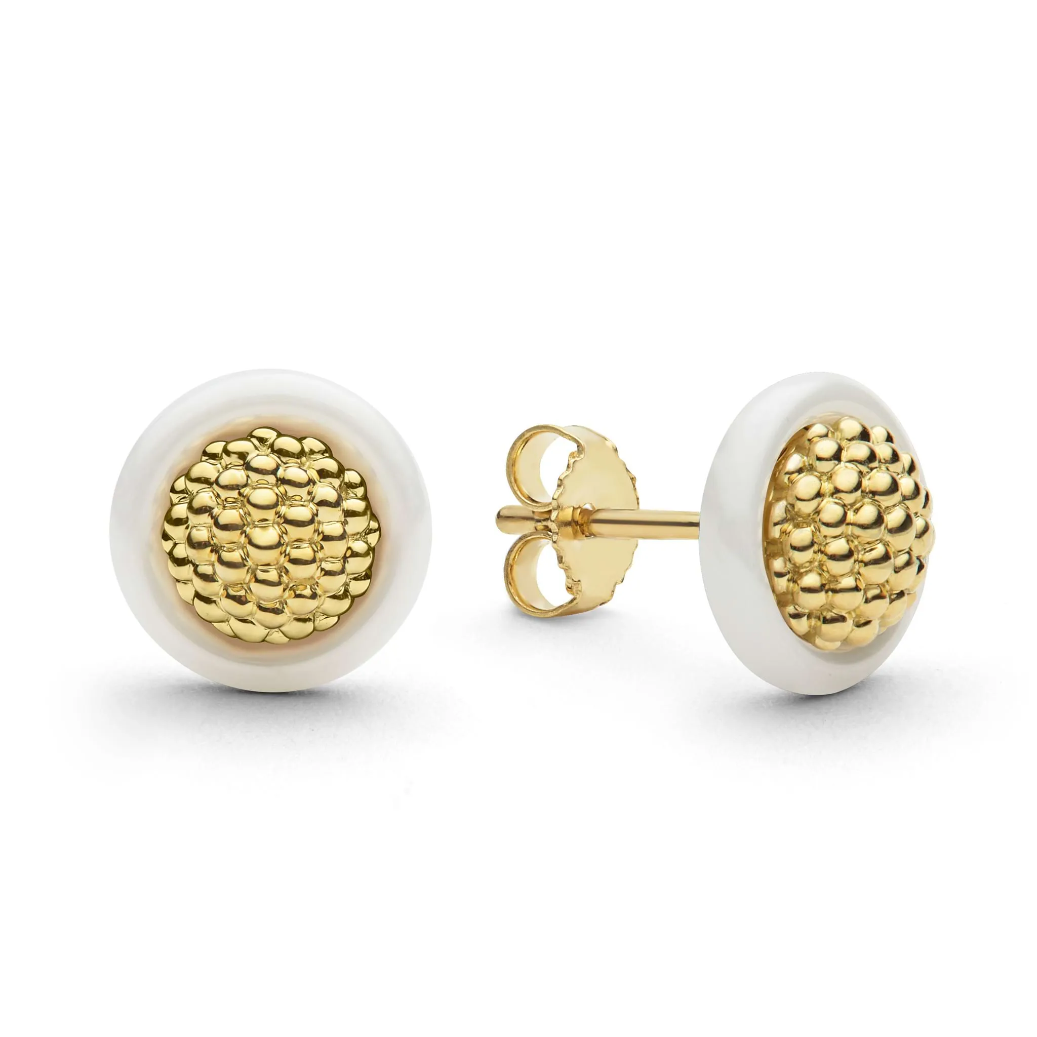 Meridian 18K Gold Caviar and White Ceramic Stud Earrings sold by LAGOS product image thumbnail 3