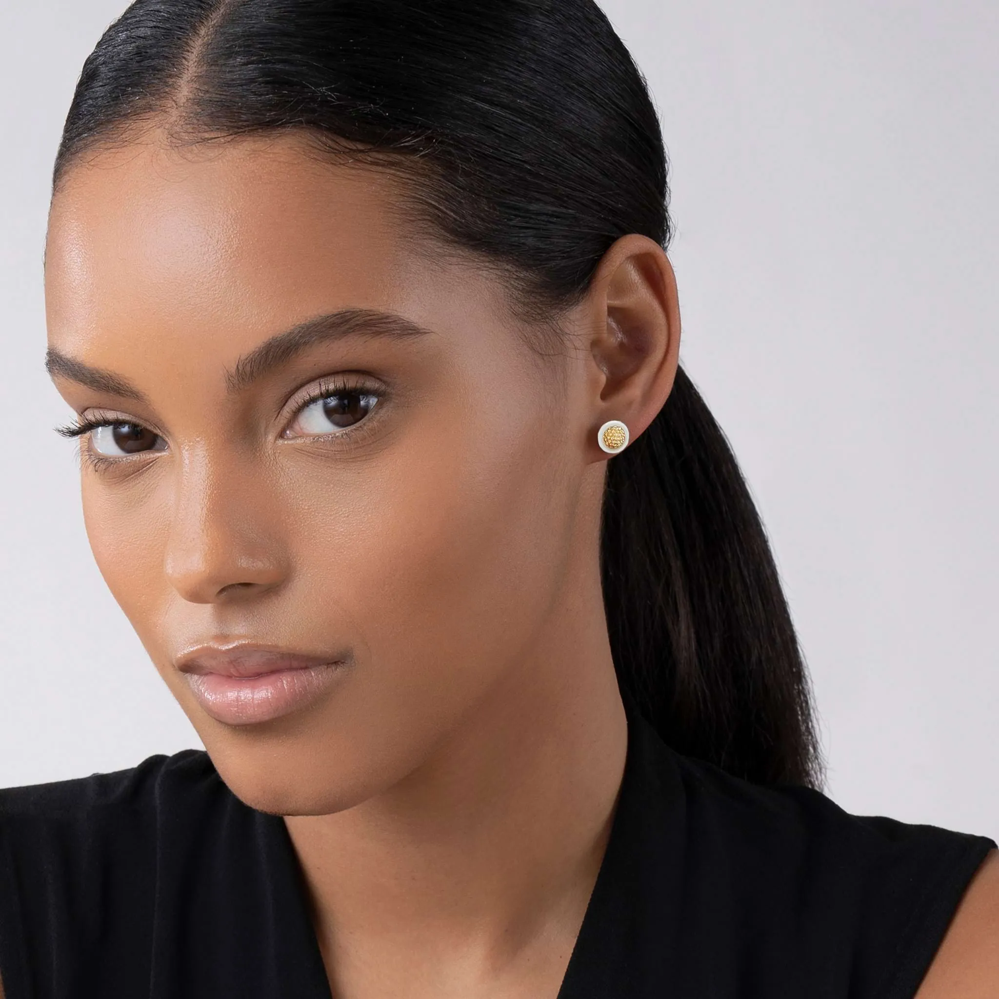 Meridian 18K Gold Caviar and White Ceramic Stud Earrings sold by LAGOS product image thumbnail 2