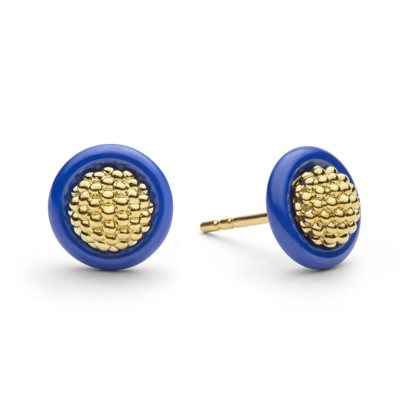 Meridian 18K Gold Caviar and Ultramarine Ceramic Stud Earrings sold by LAGOS