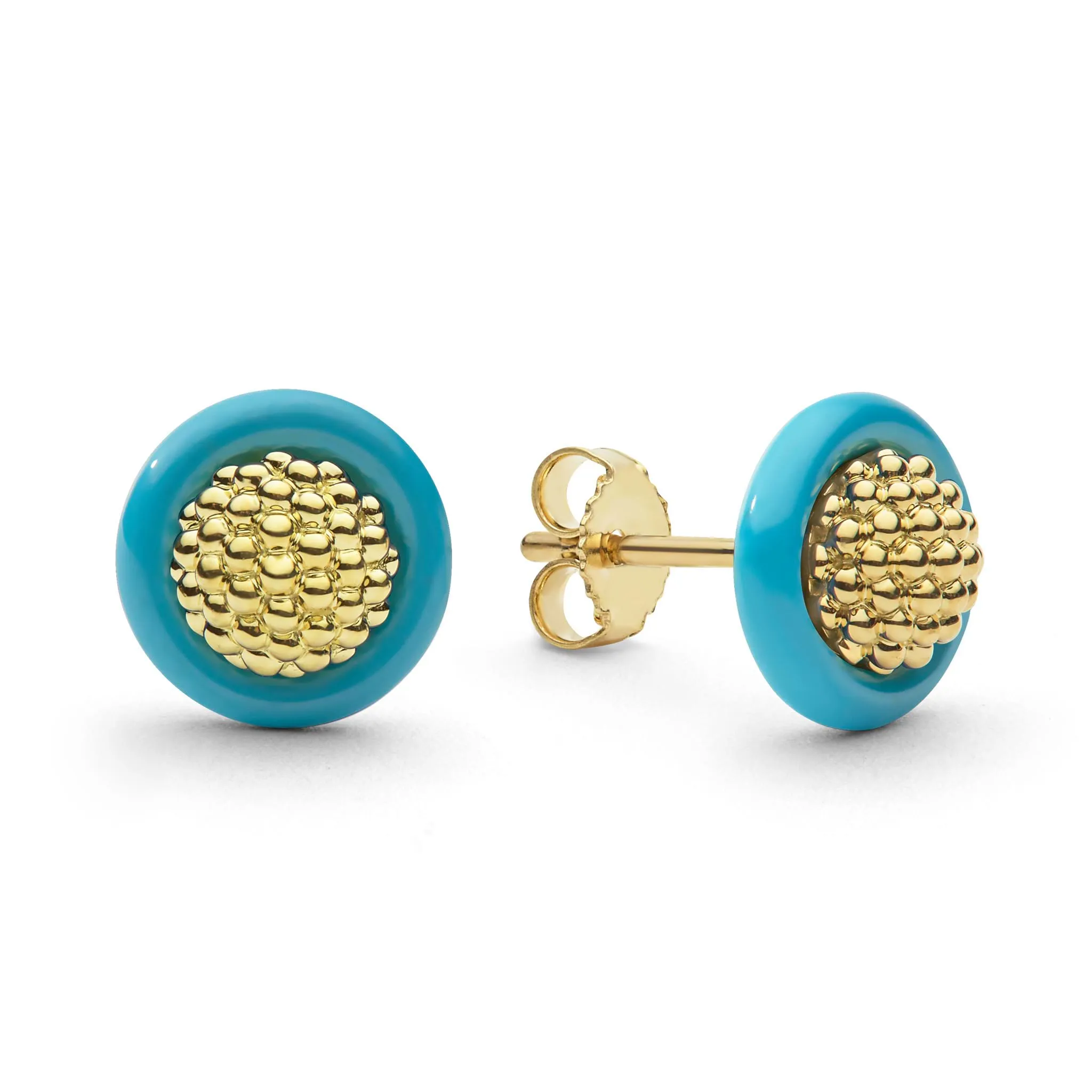 Meridian 18K Gold Caviar and Blue Ceramic Stud Earrings sold by LAGOS product image thumbnail 3
