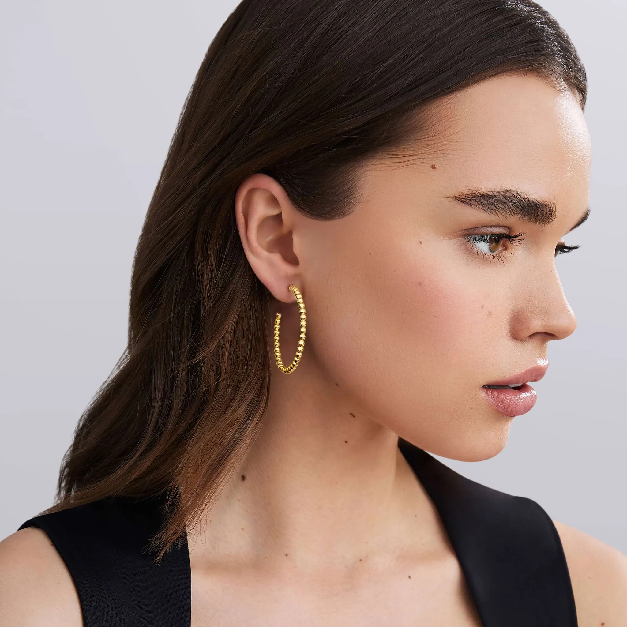 Caviar Gold Large 18K Gold Caviar Beaded Hoop Earrings sold by LAGOS product image thumbnail 2