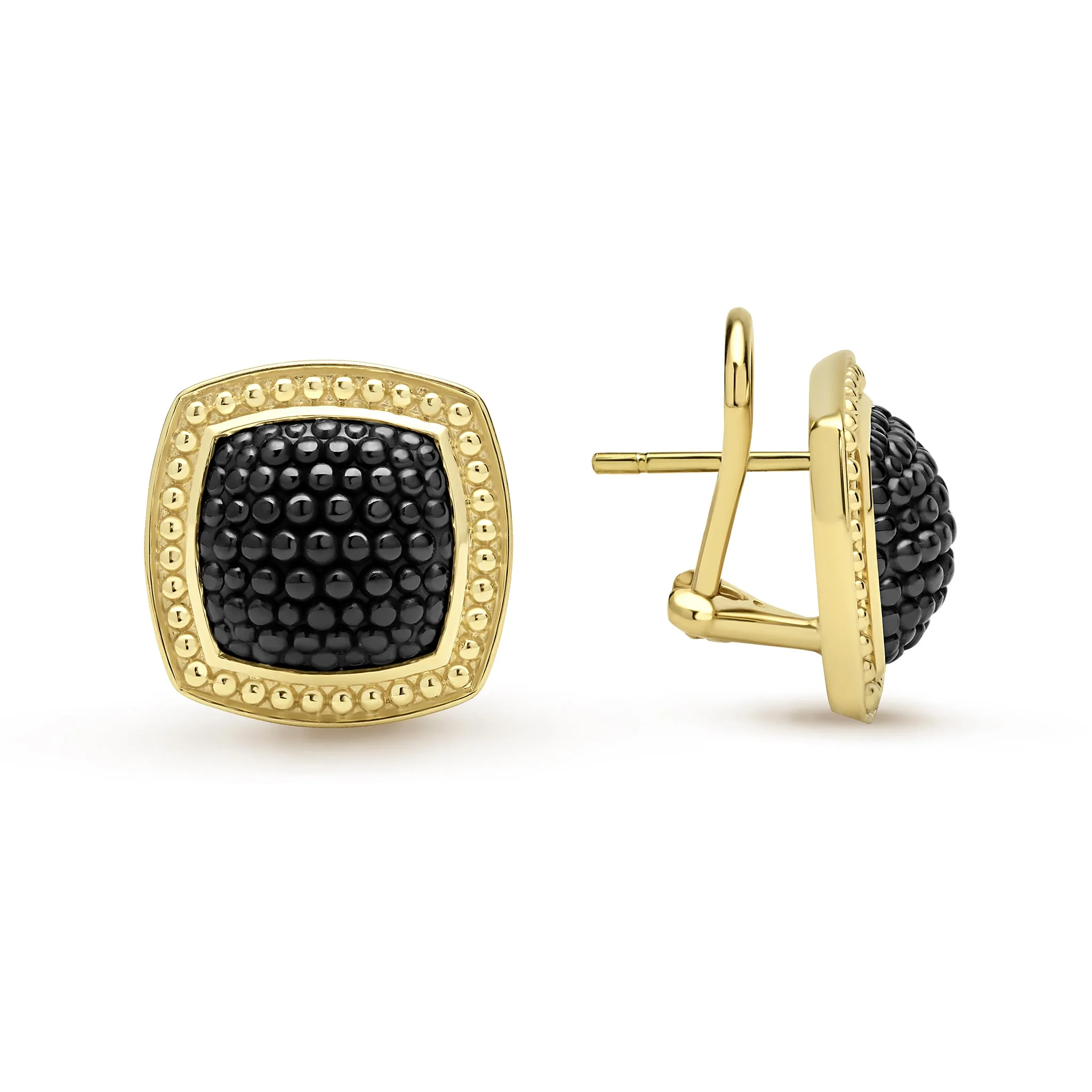 Studio 18K Gold Black Ceramic Cushion Omega Clip Earrings sold by LAGOS