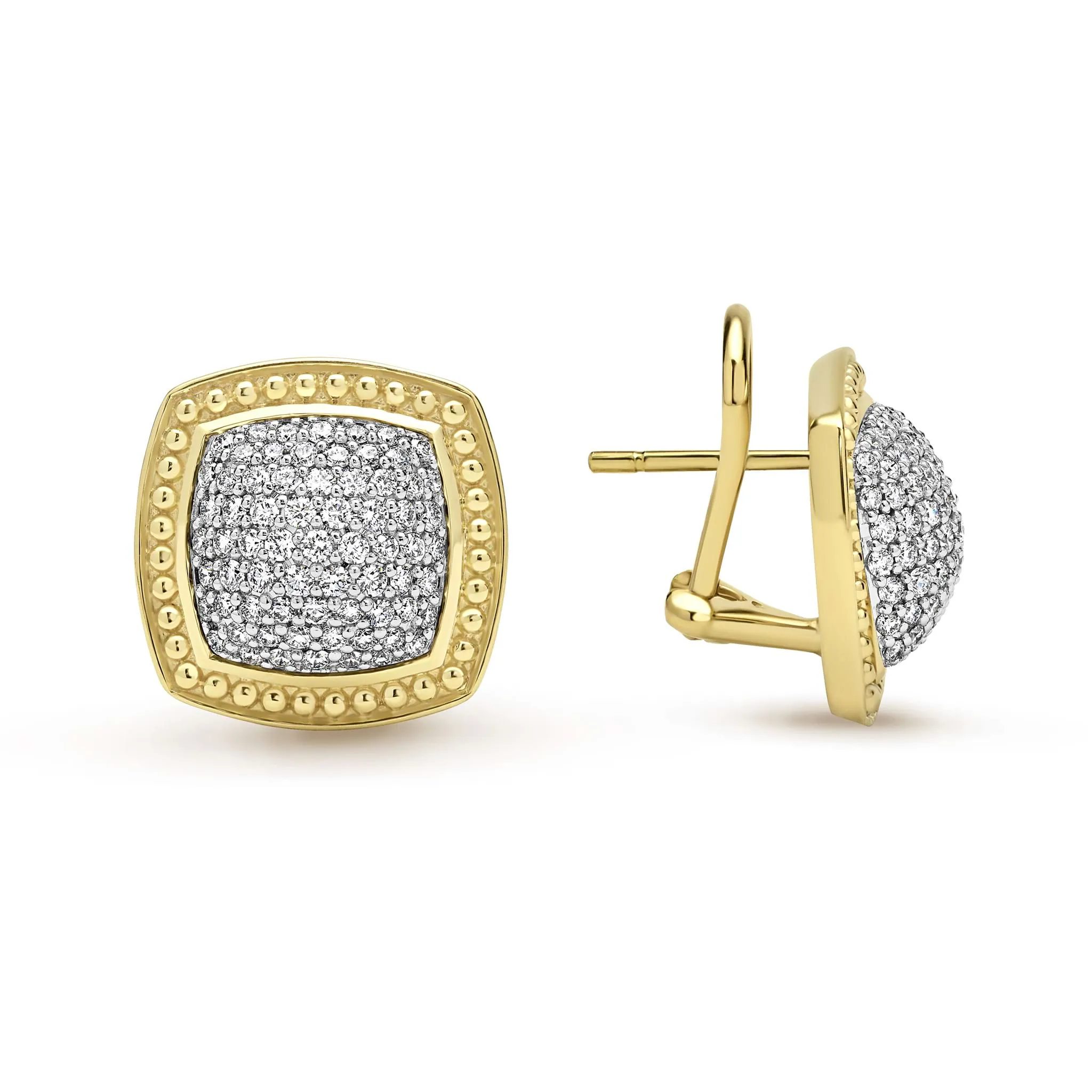 Studio 18K Gold Diamond Cushion Omega Clip Earrings sold by LAGOS