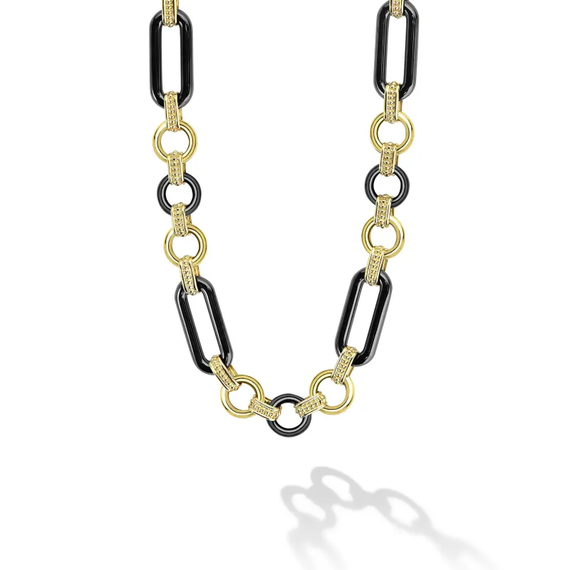 Studio 18K Gold Black Ceramic Tassel Link Necklace sold by LAGOS