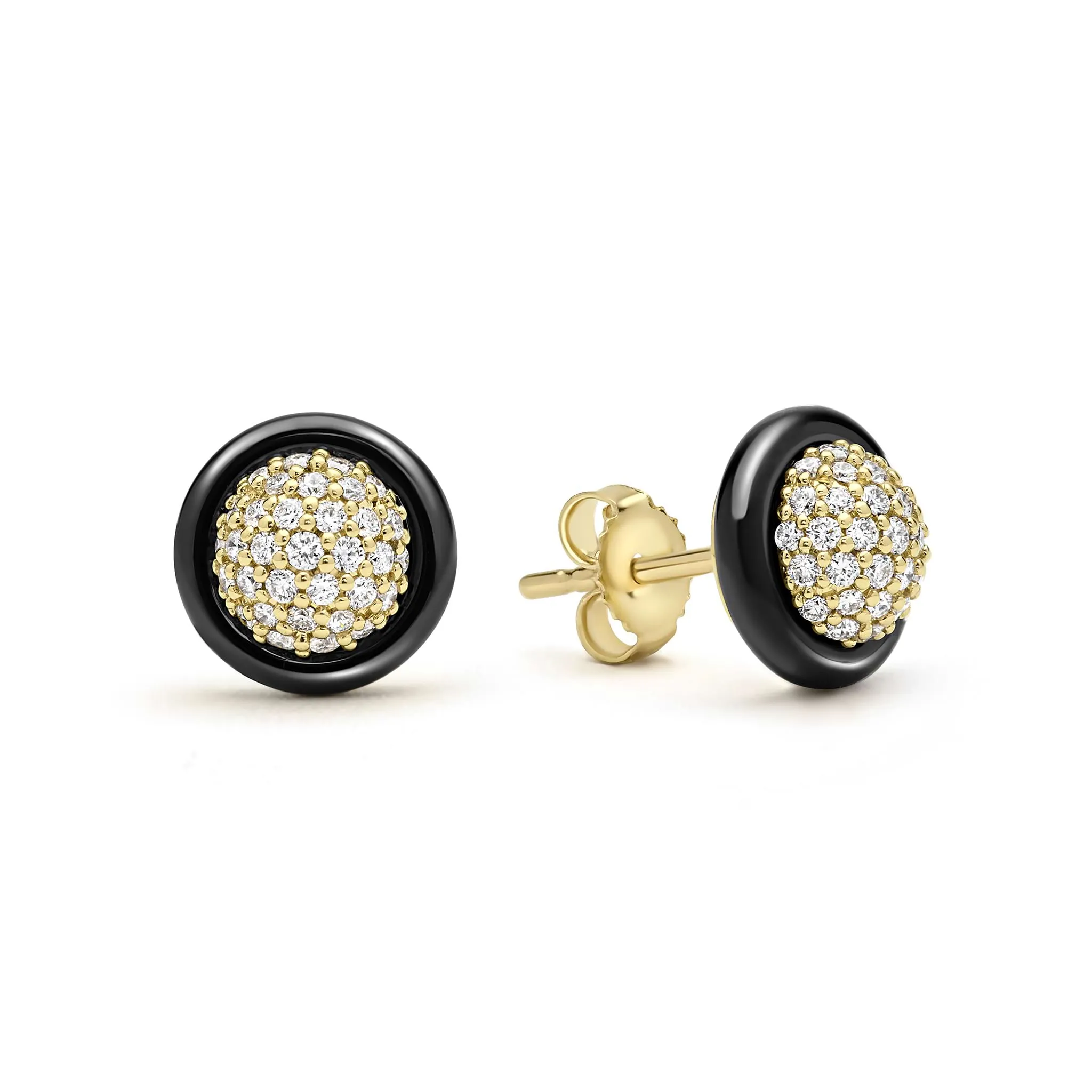 Studio 18K Gold and Black Ceramic Diamond Stud Earrings sold by LAGOS