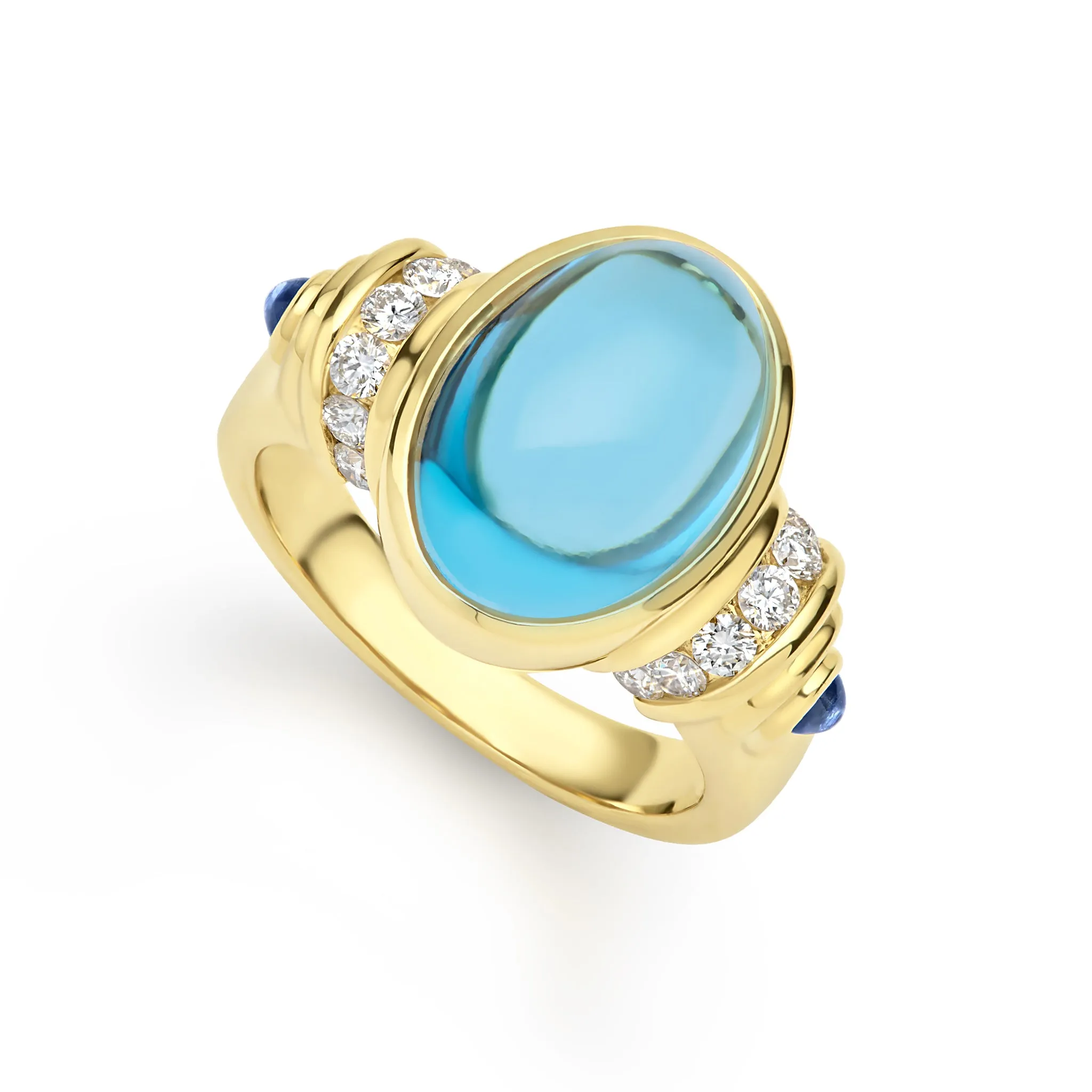Studio 18K Gold Swiss Blue Topaz Sapphire and Diamond Ring sold by LAGOS