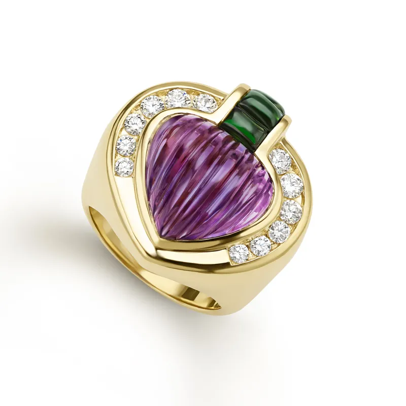Caviar Gold 18K Gold Fluted Amethyst & Chrome Tourmaline Ring sold by LAGOS