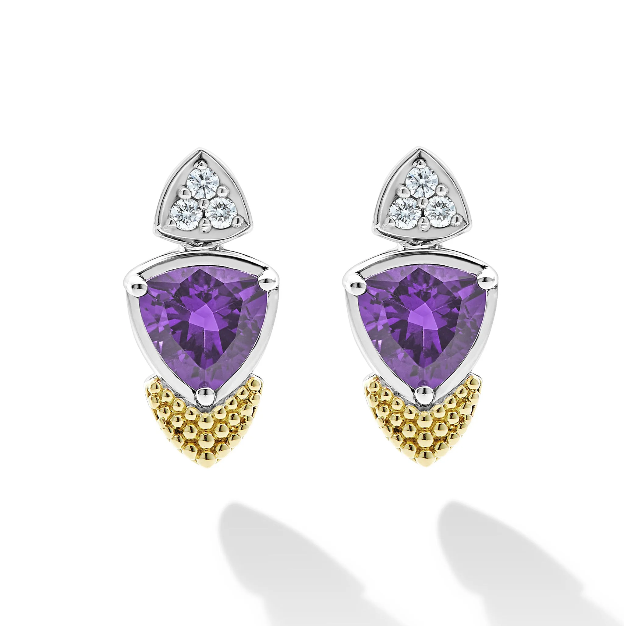 Caviar Color 18K Gold Diamond and Amethyst Trillion Drop Earrings sold by LAGOS product image thumbnail 2
