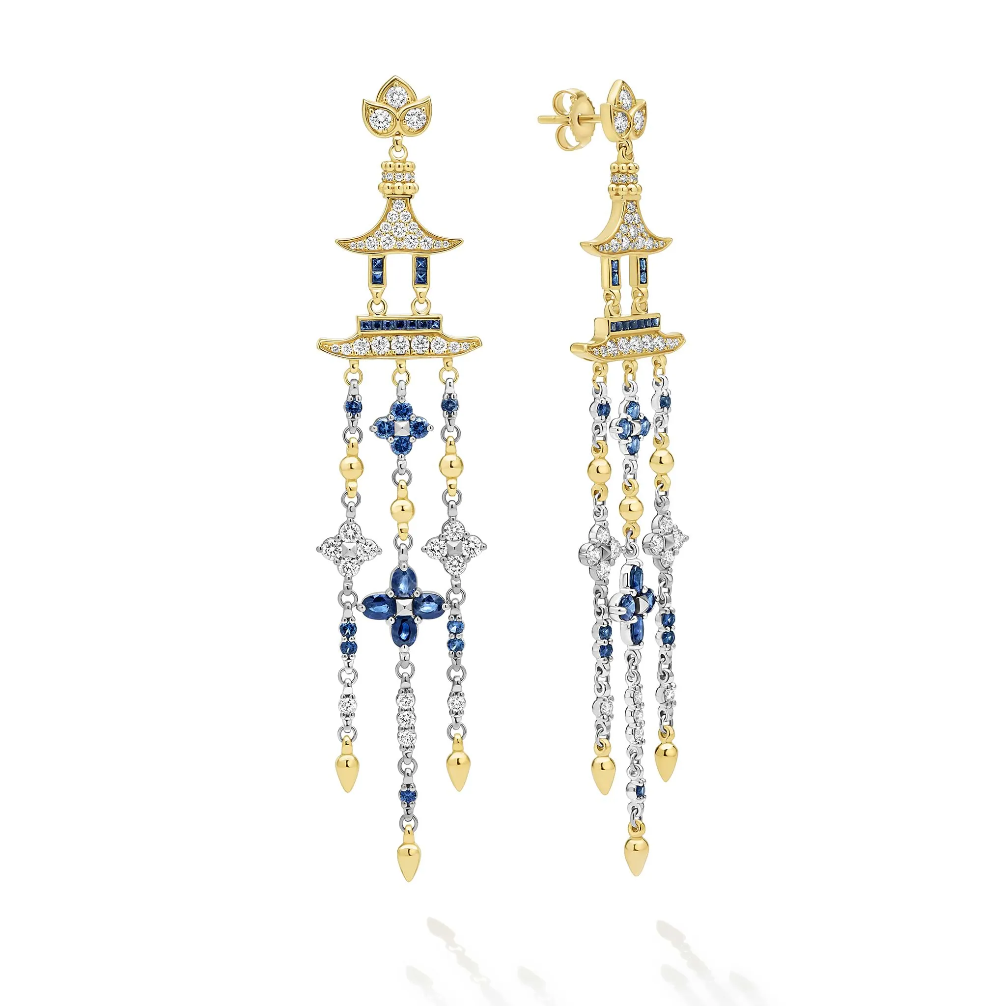 SML 18K Diamond and Sapphire Chandelier Earrings sold by LAGOS
