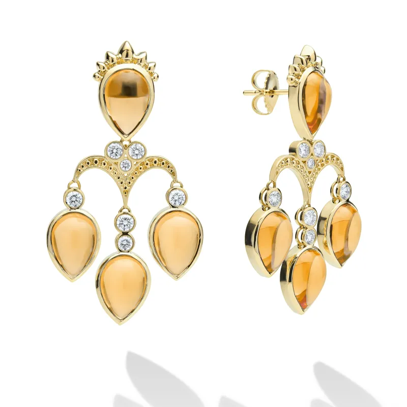 Caviar Gold 18k Caviar Gold Diamond and Citrine Pear Drop Earrings sold by LAGOS