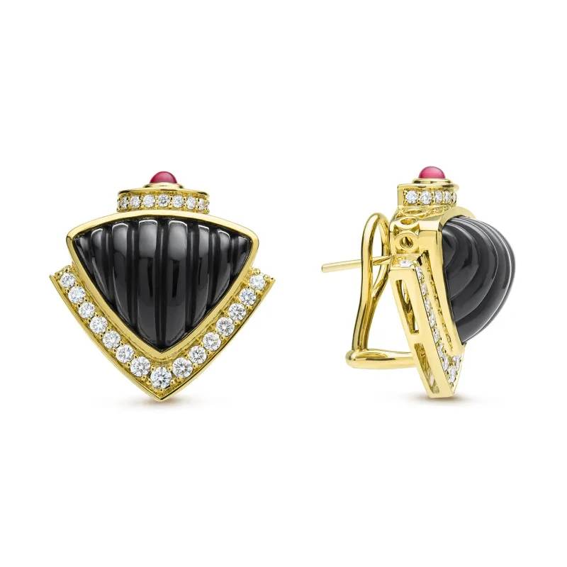Caviar Gold 18K Caviar Gold Diamond Onyx and Ruby Earrings sold by LAGOS