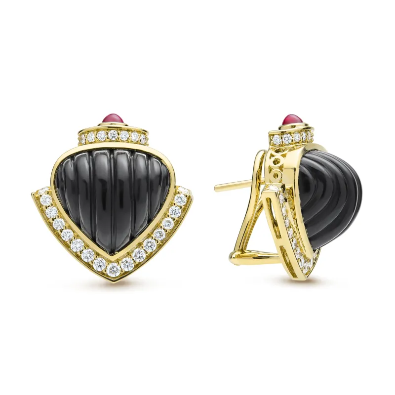 Caviar Gold 18K Caviar Gold Diamond Onyx and Ruby Earrings sold by LAGOS