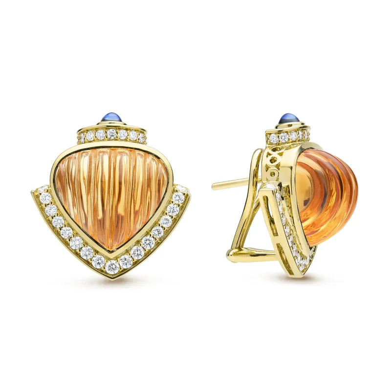 Caviar Gold 18K Caviar Gold Diamond Citrine and Ruby Earrings sold by LAGOS