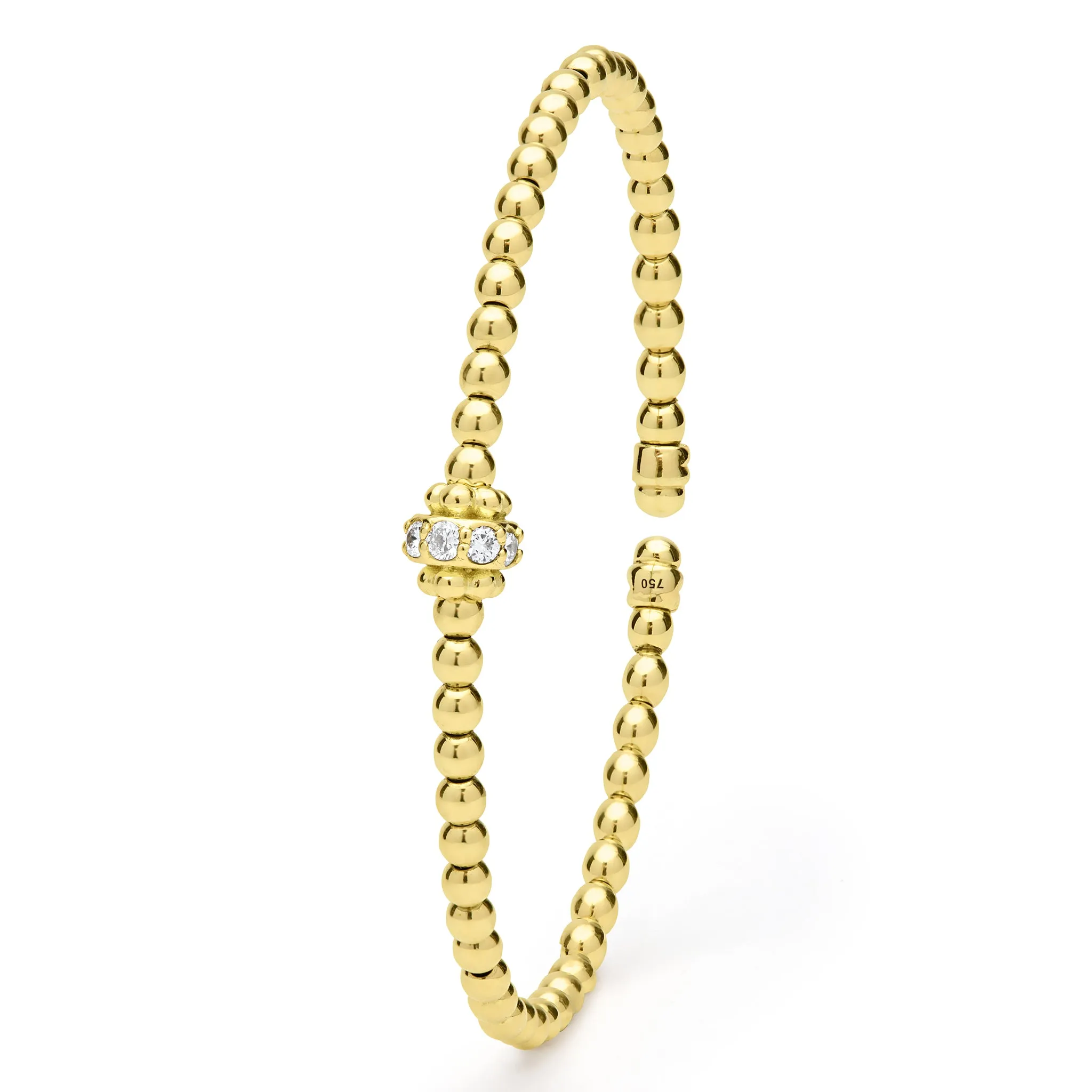 Caviar Gold 18K Gold Caviar Beaded Diamond Rondelle Cuff Bracelet | 3mm sold by LAGOS product image thumbnail 5