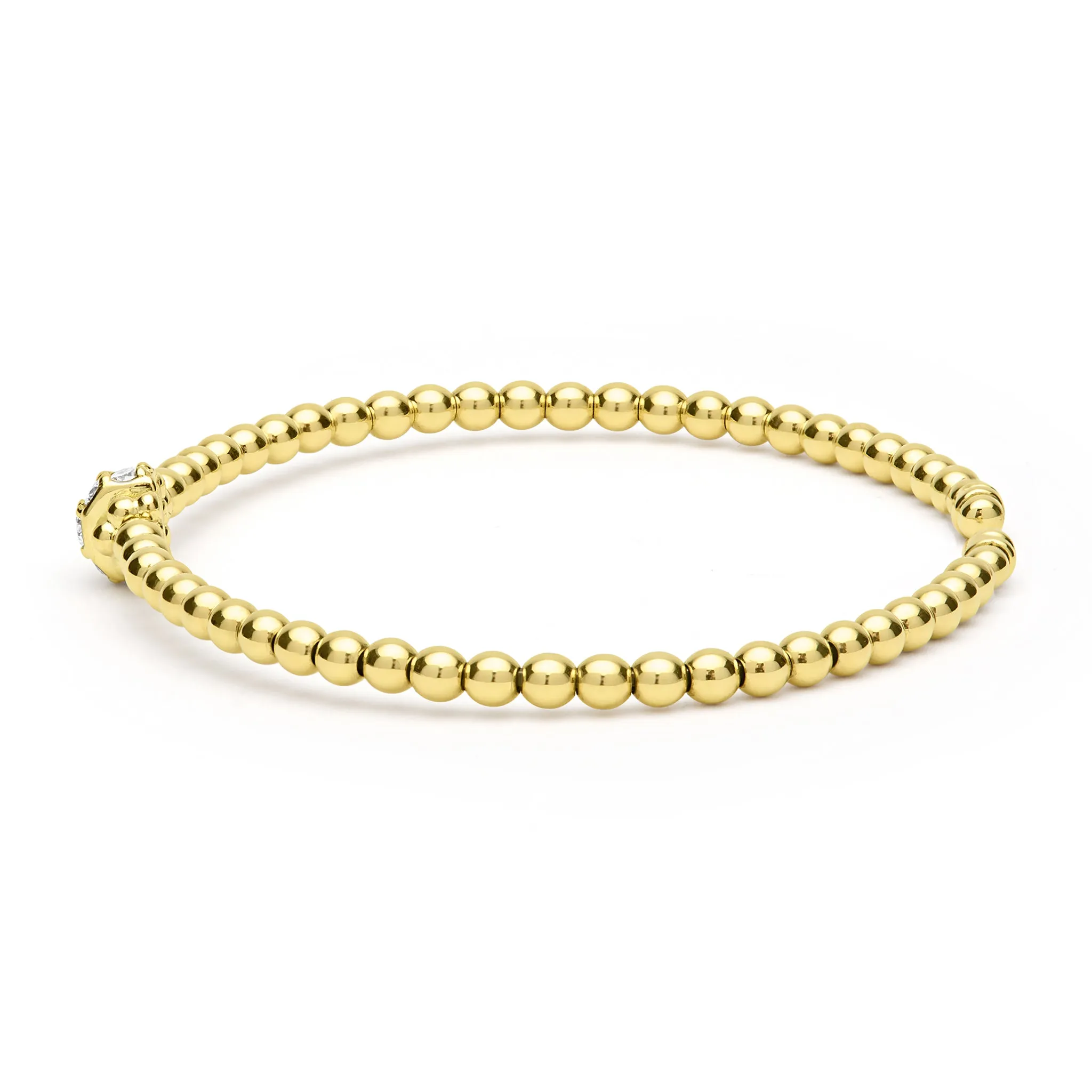 Caviar Gold 18K Gold Caviar Beaded Diamond Rondelle Cuff Bracelet | 3mm sold by LAGOS product image thumbnail 3