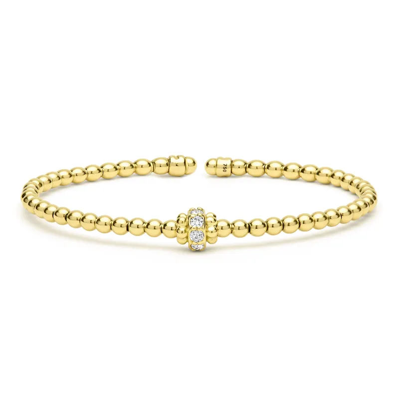 Caviar Gold 18K Gold Caviar Beaded Diamond Rondelle Cuff Bracelet | 3mm sold by LAGOS