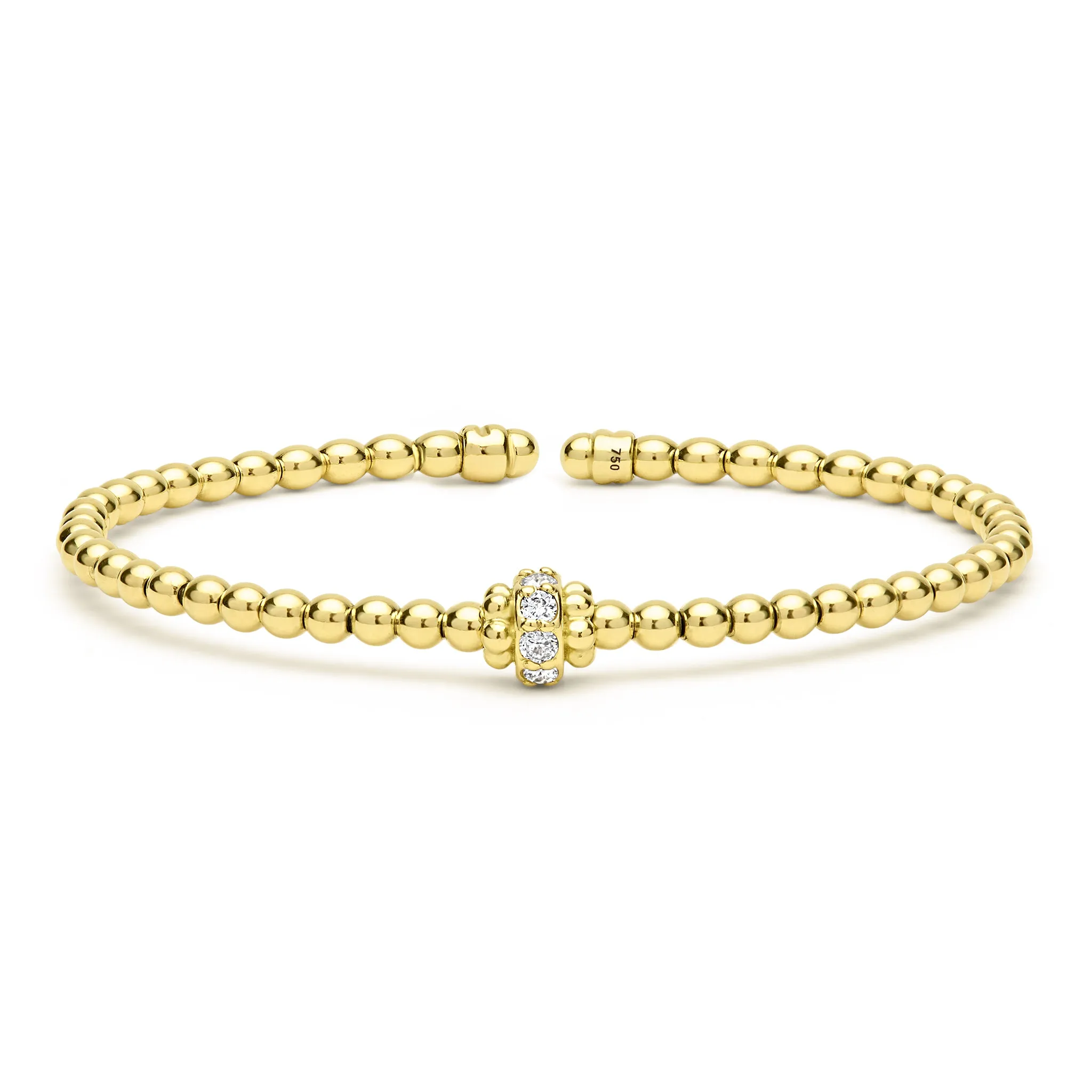 Caviar Gold 18K Gold Caviar Beaded Diamond Rondelle Cuff Bracelet | 3mm sold by LAGOS