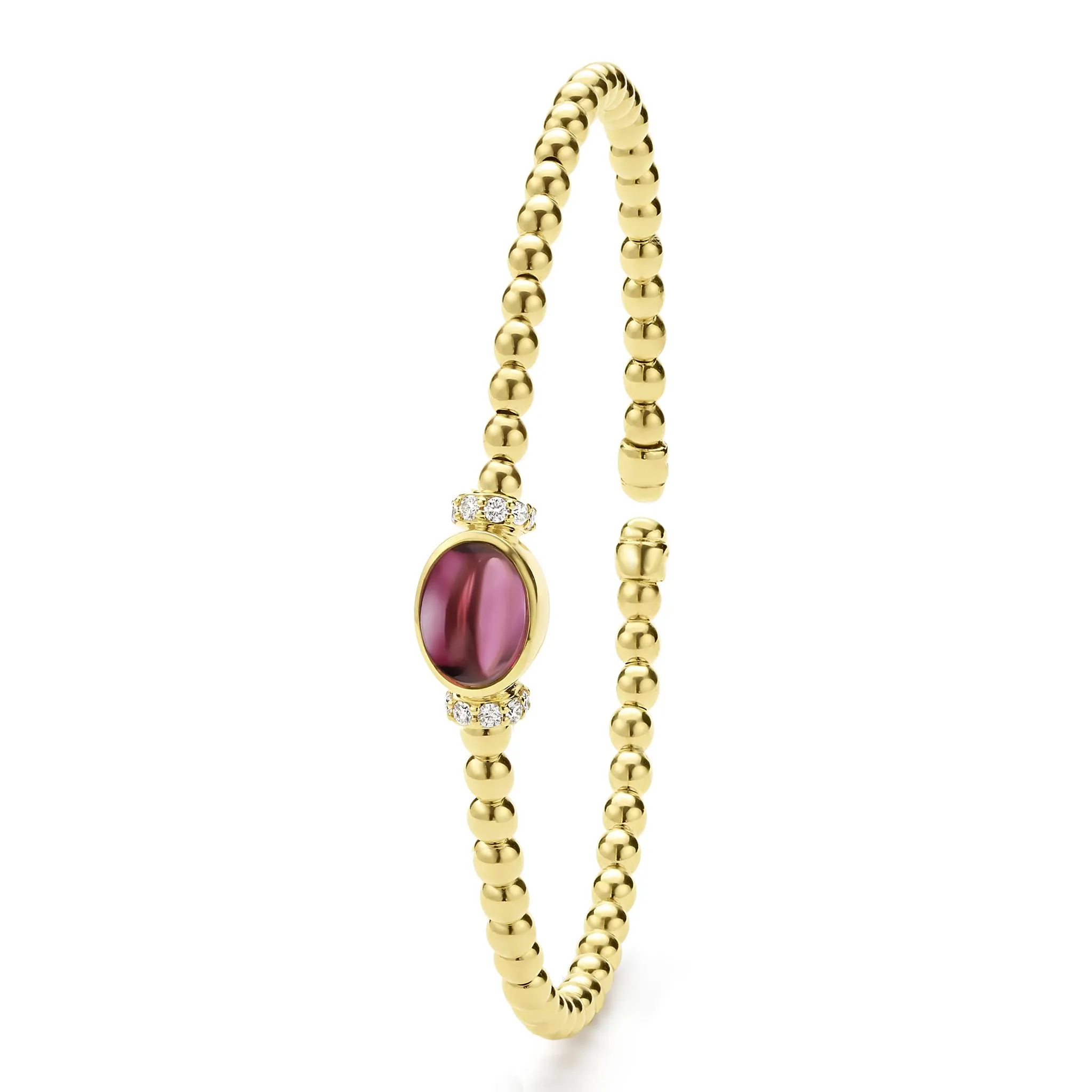 Caviar Gold 18K Gold and Rhodolite Garnet Caviar Beaded Diamond Cuff Bracelet sold by LAGOS product image thumbnail 5