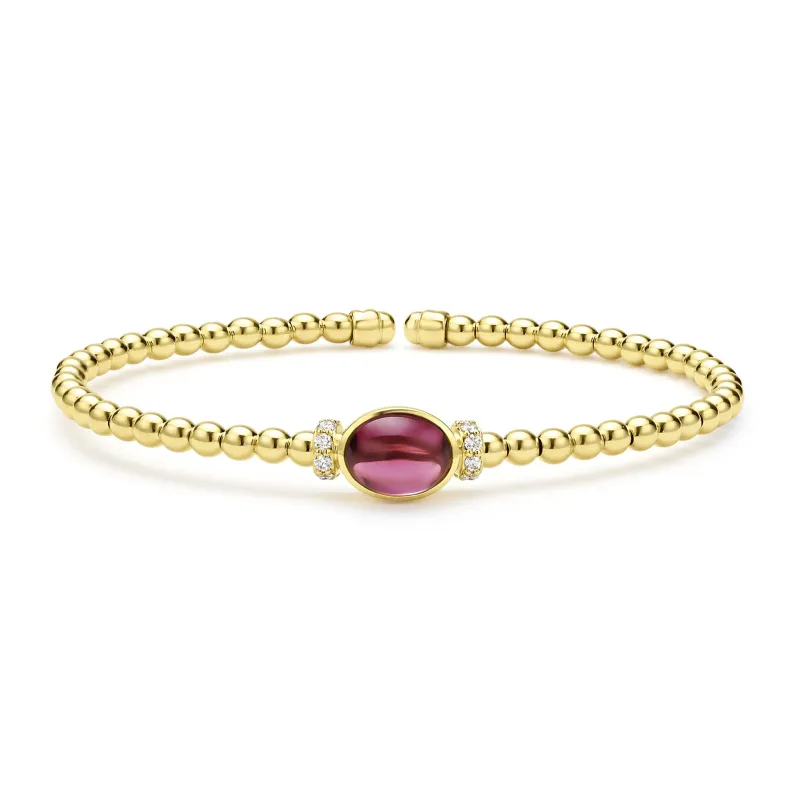 Caviar Gold 18K Gold and Rhodolite Garnet Caviar Beaded Diamond Cuff Bracelet sold by LAGOS