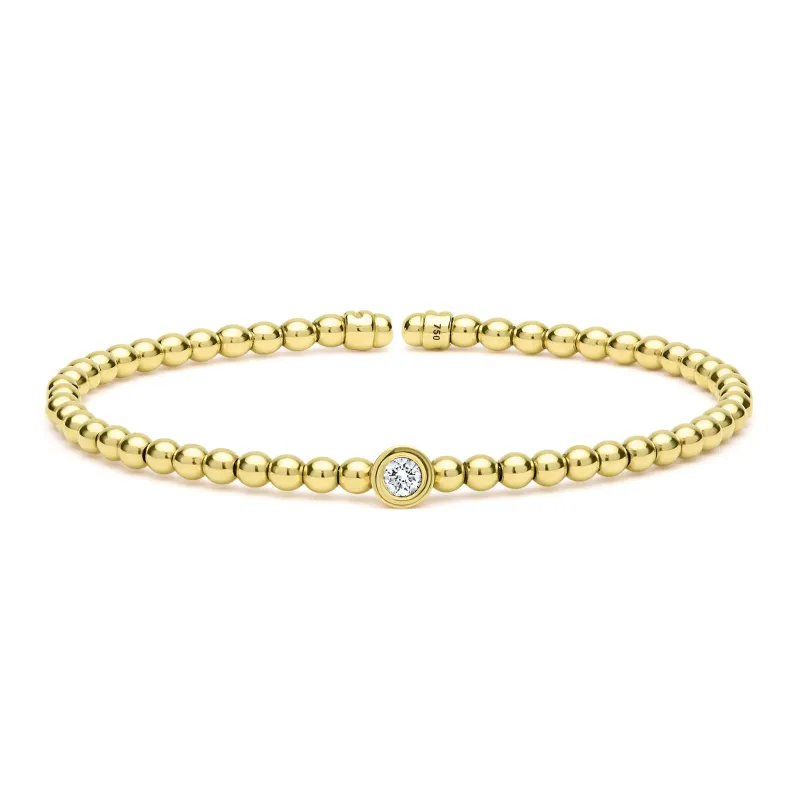 Caviar Gold 18K Gold Caviar Beaded Diamond Cuff Bracelet | 3mm sold by LAGOS