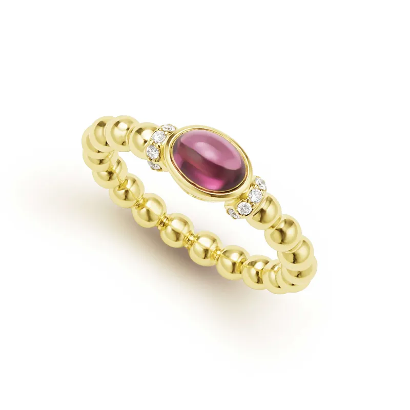 Caviar Gold 18K Gold and Rhodolite Garnet Caviar Beaded Diamond Ring sold by LAGOS