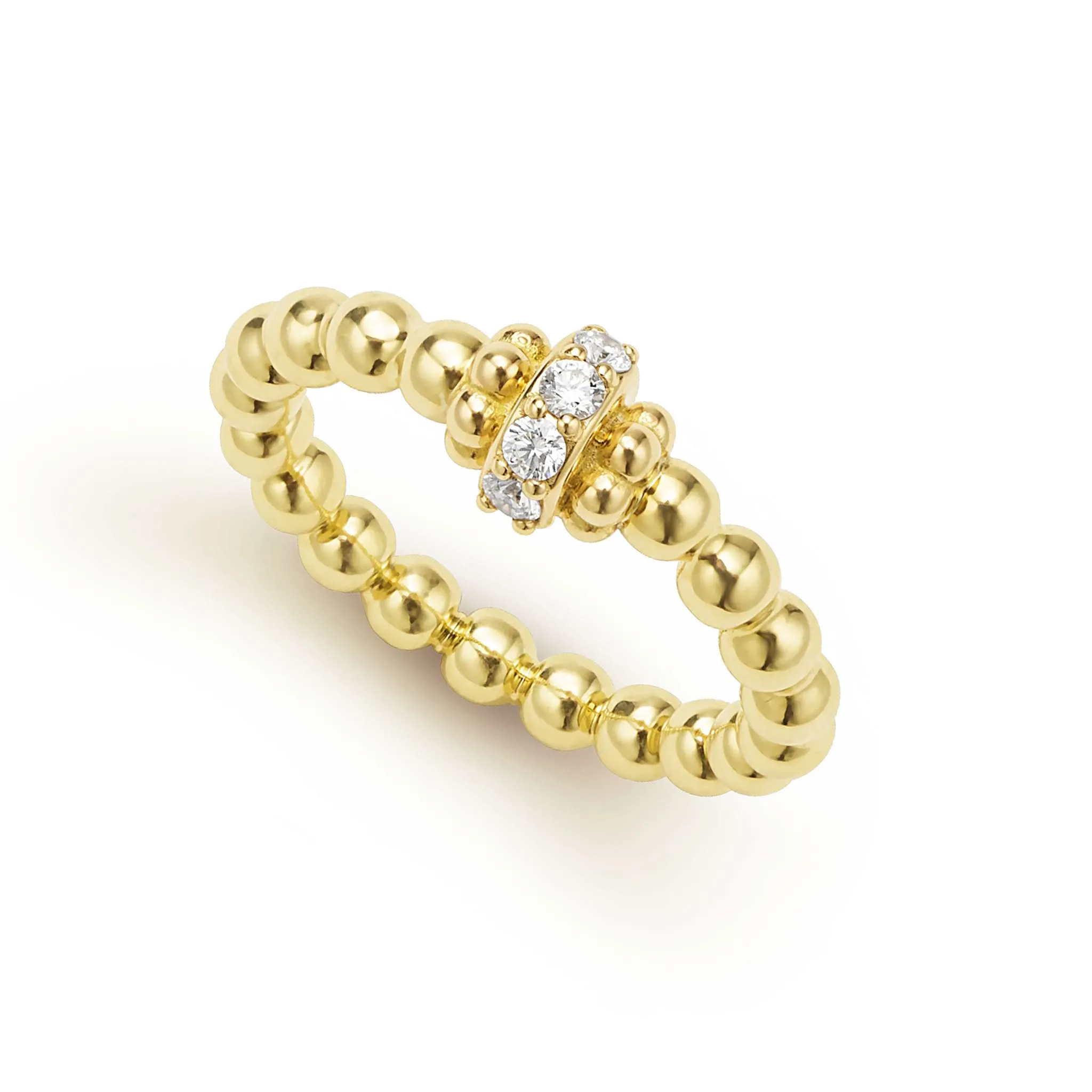 Caviar Gold 18K Gold Caviar Beaded Diamond Rondelle Stacking Ring sold by LAGOS