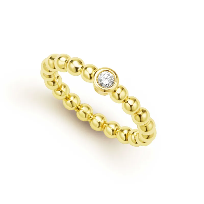 Caviar Gold 18K Gold Caviar Beaded Diamond Stacking Ring sold by LAGOS