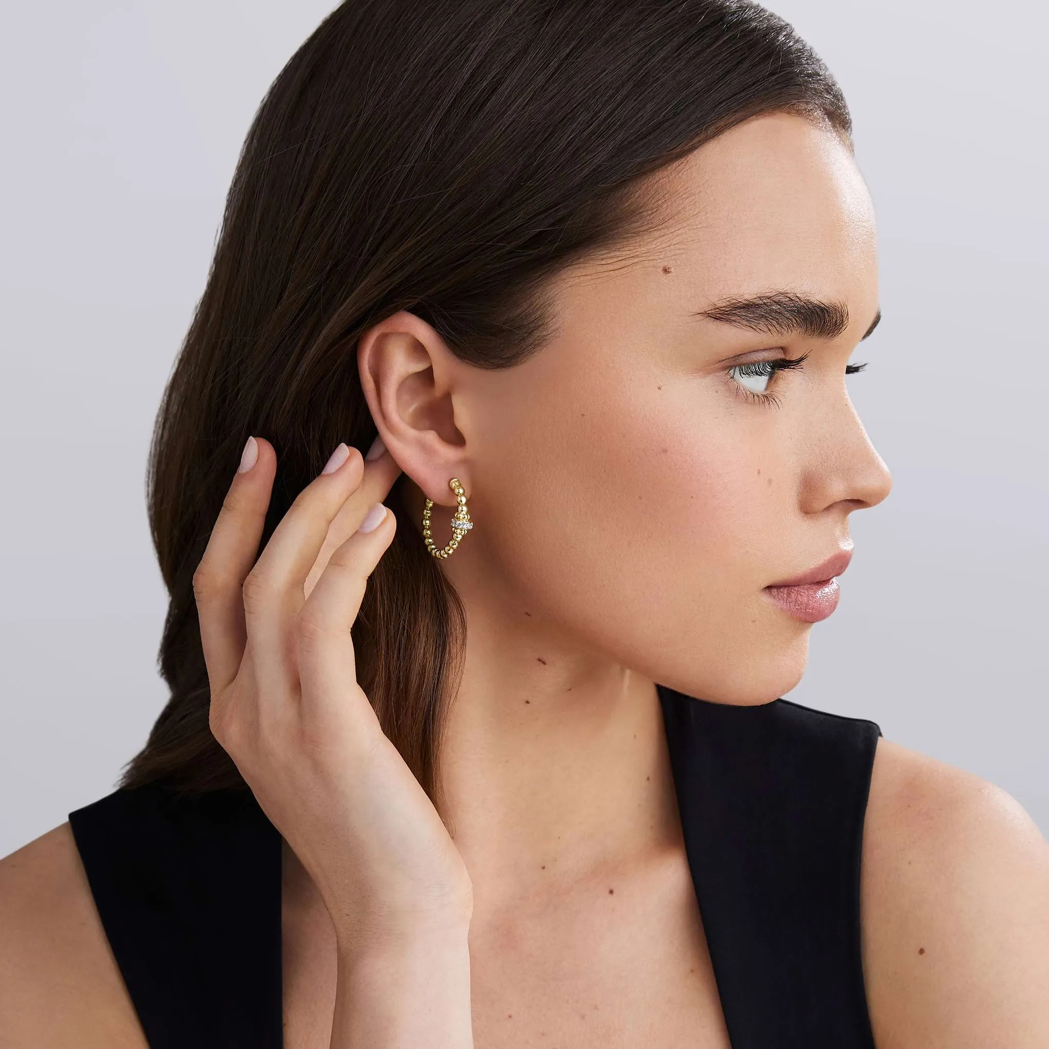 Caviar Gold 18K Gold Caviar Beaded Diamond Rondelle Hoop Earrings sold by LAGOS product image thumbnail 2