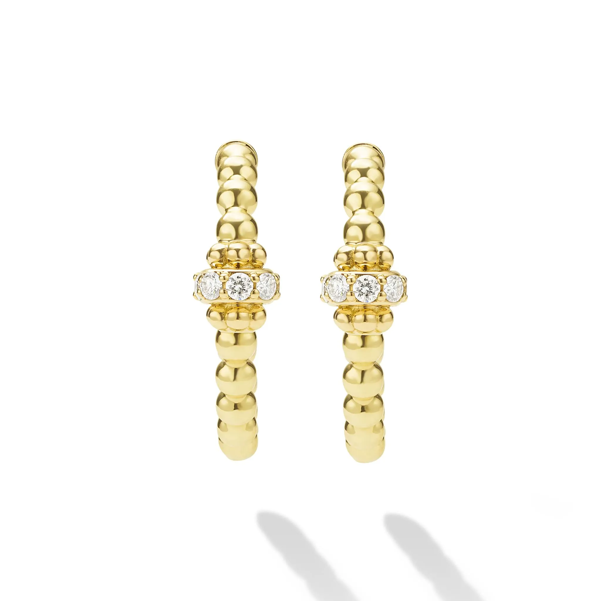 Caviar Gold 18K Gold Caviar Beaded Diamond Rondelle Hoop Earrings sold by LAGOS product image thumbnail 4