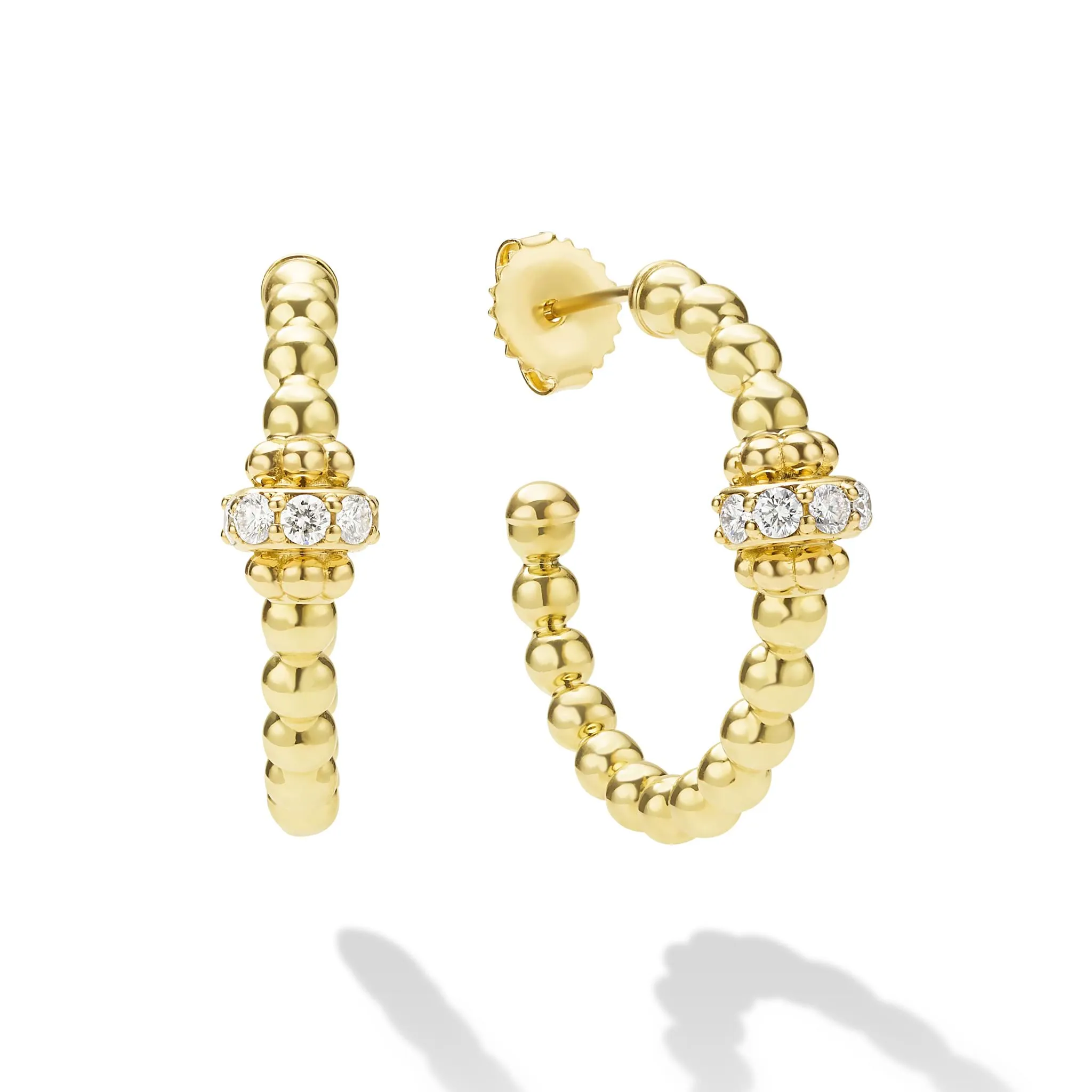 Caviar Gold 18K Gold Caviar Beaded Diamond Rondelle Hoop Earrings sold by LAGOS product image thumbnail 3