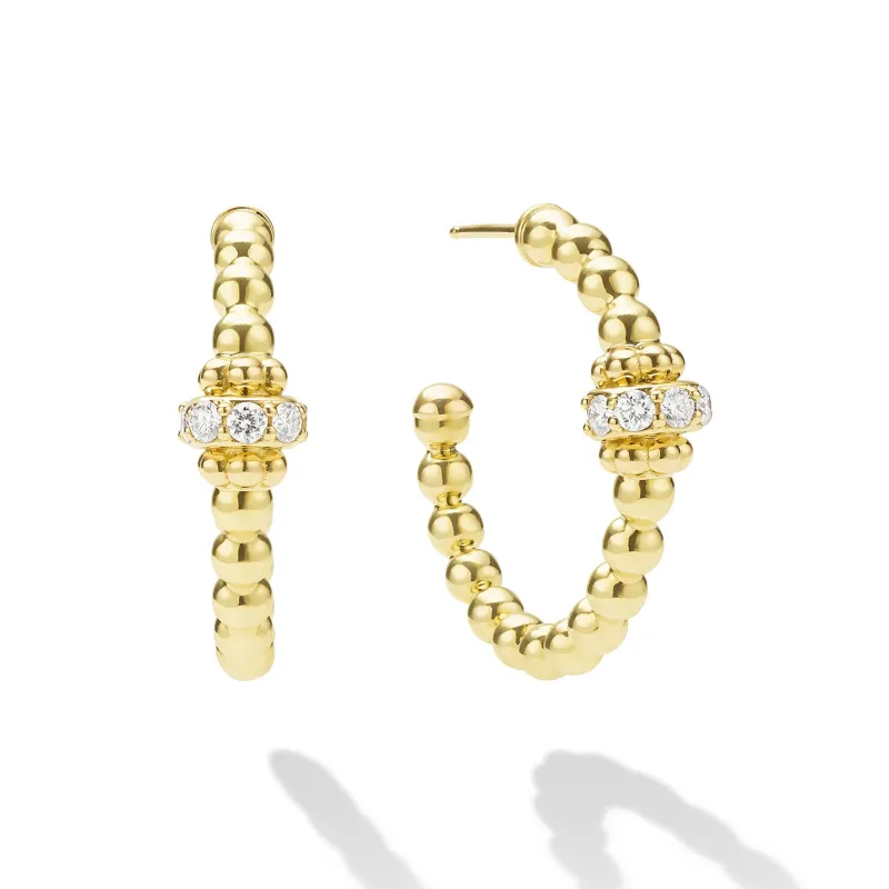 Caviar Gold 18K Gold Caviar Beaded Diamond Rondelle Hoop Earrings sold by LAGOS