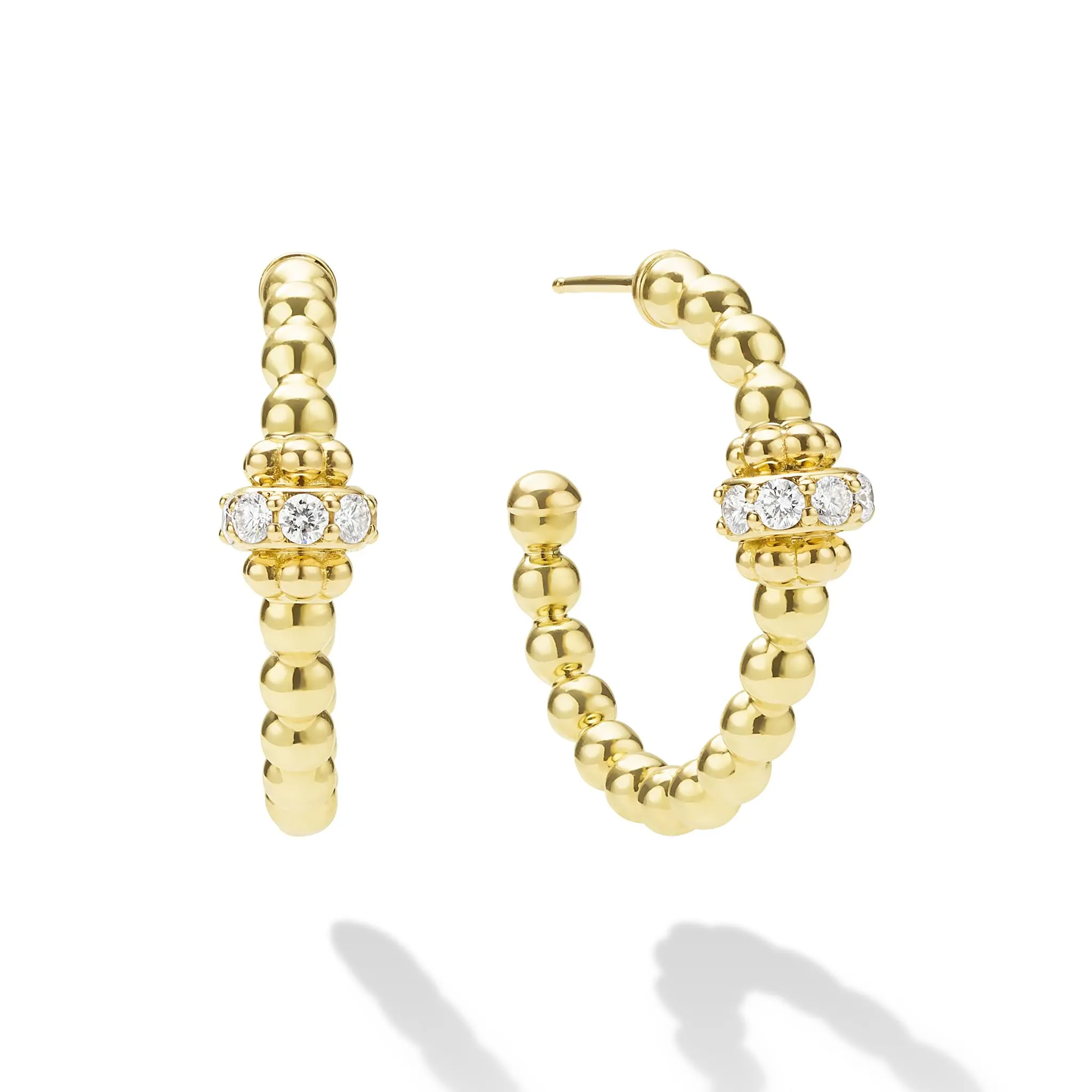 Caviar Gold 18K Gold Caviar Beaded Diamond Rondelle Hoop Earrings sold by LAGOS