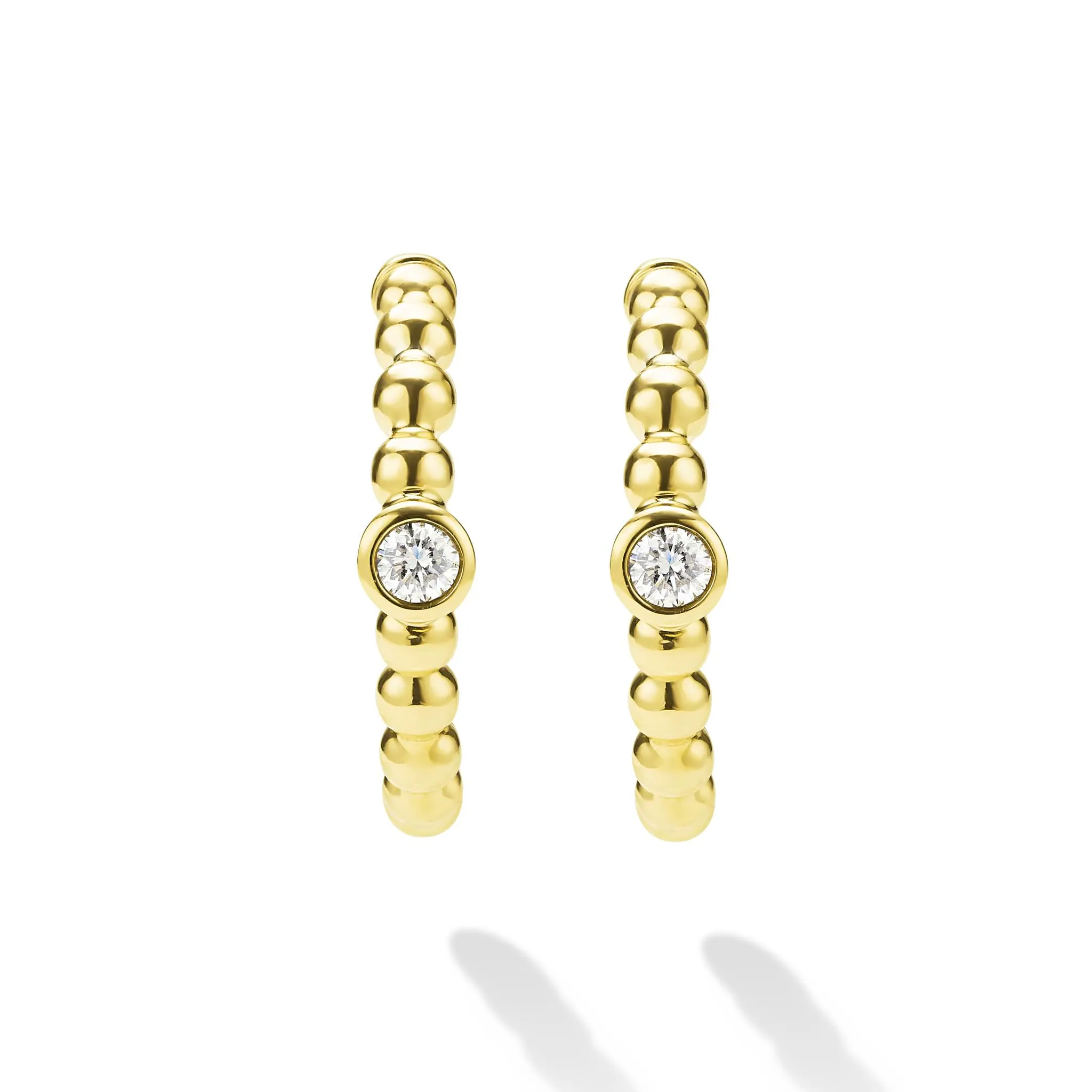 Caviar Gold 18K Gold Caviar Beaded Diamond Hoop Earrings sold by LAGOS product image thumbnail 4