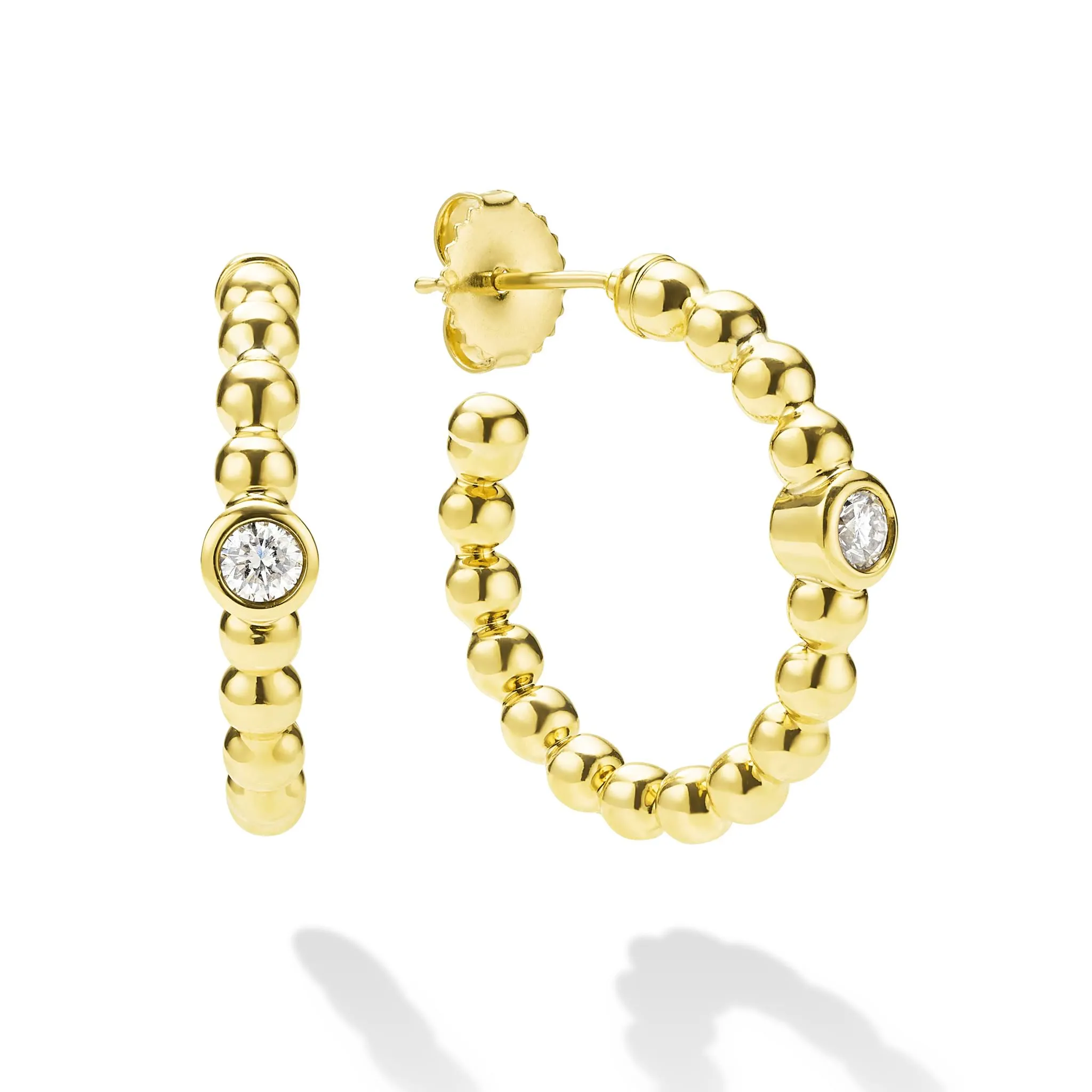 Caviar Gold 18K Gold Caviar Beaded Diamond Hoop Earrings sold by LAGOS product image thumbnail 3