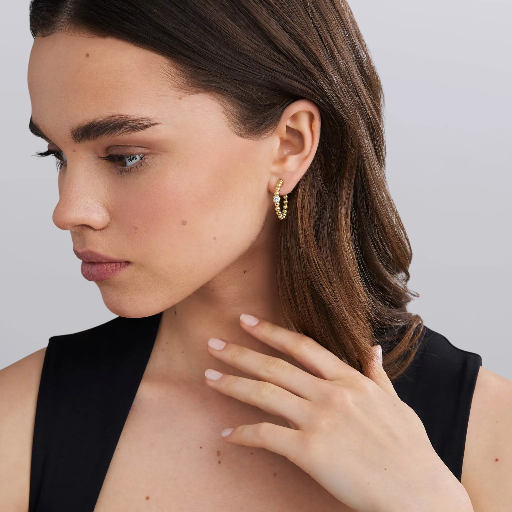 Caviar Gold 18K Gold Caviar Beaded Diamond Hoop Earrings sold by LAGOS product image thumbnail 2