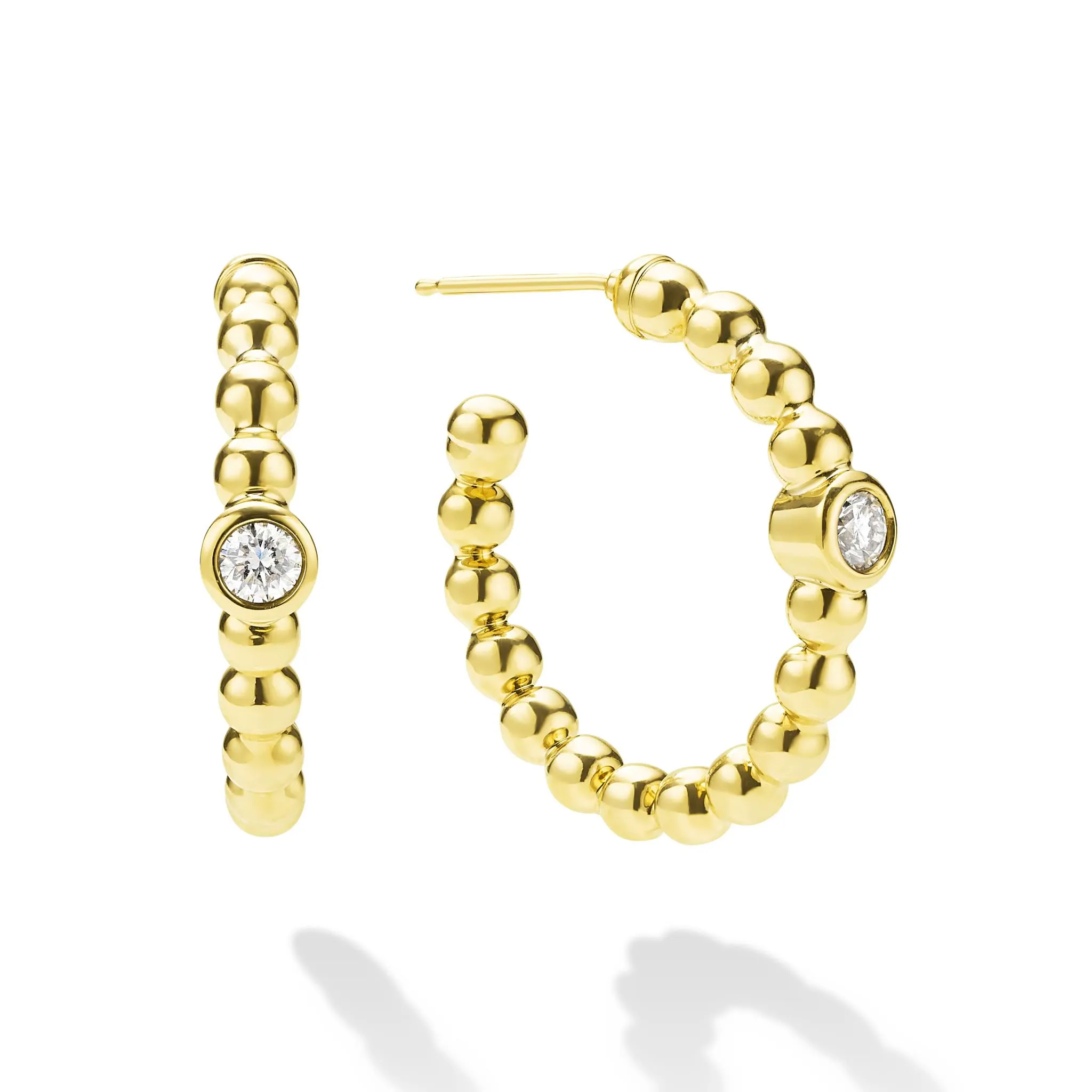 Caviar Gold 18K Gold Caviar Beaded Diamond Hoop Earrings sold by LAGOS