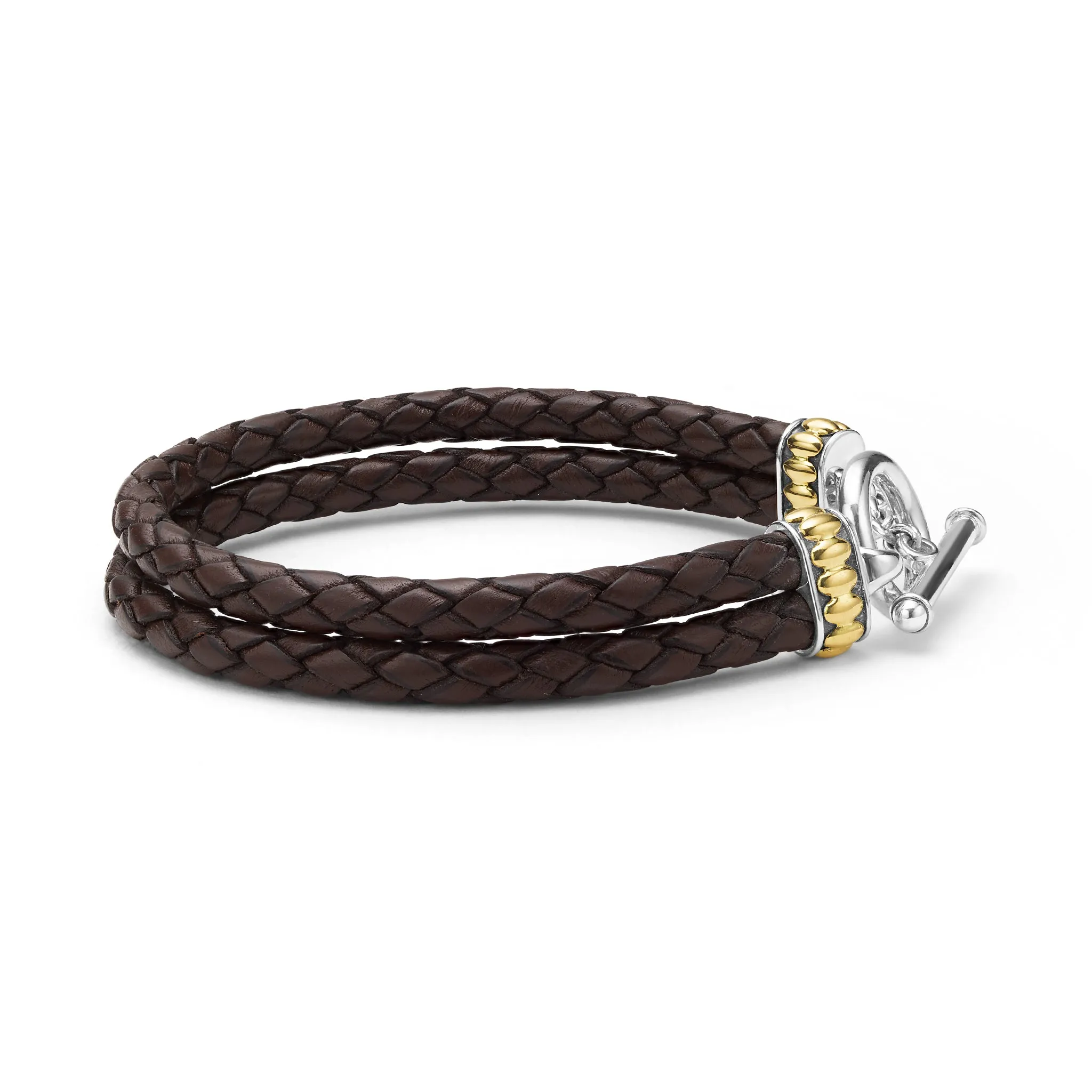 Anthem Two-Tone Brown Leather Braided Bracelet sold by LAGOS product image thumbnail 3