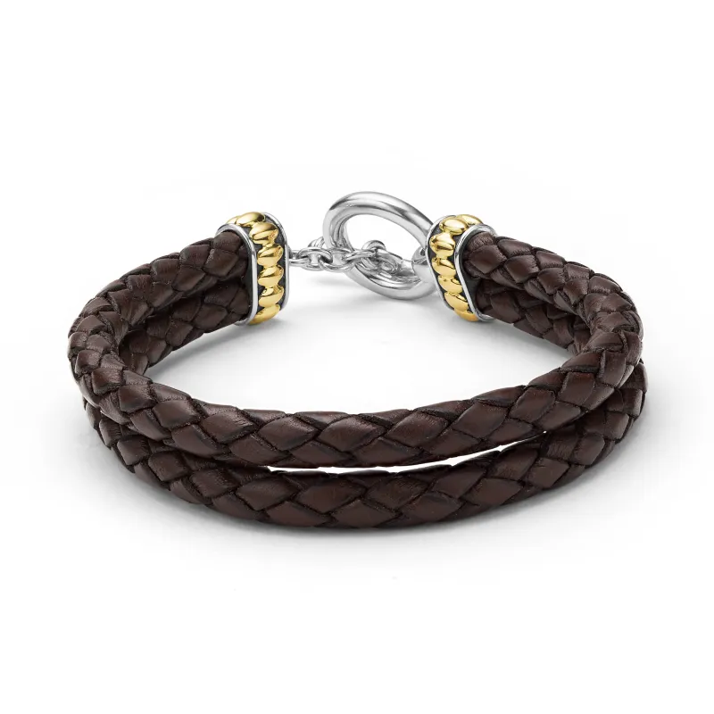 Anthem Two-Tone Brown Leather Braided Bracelet sold by LAGOS