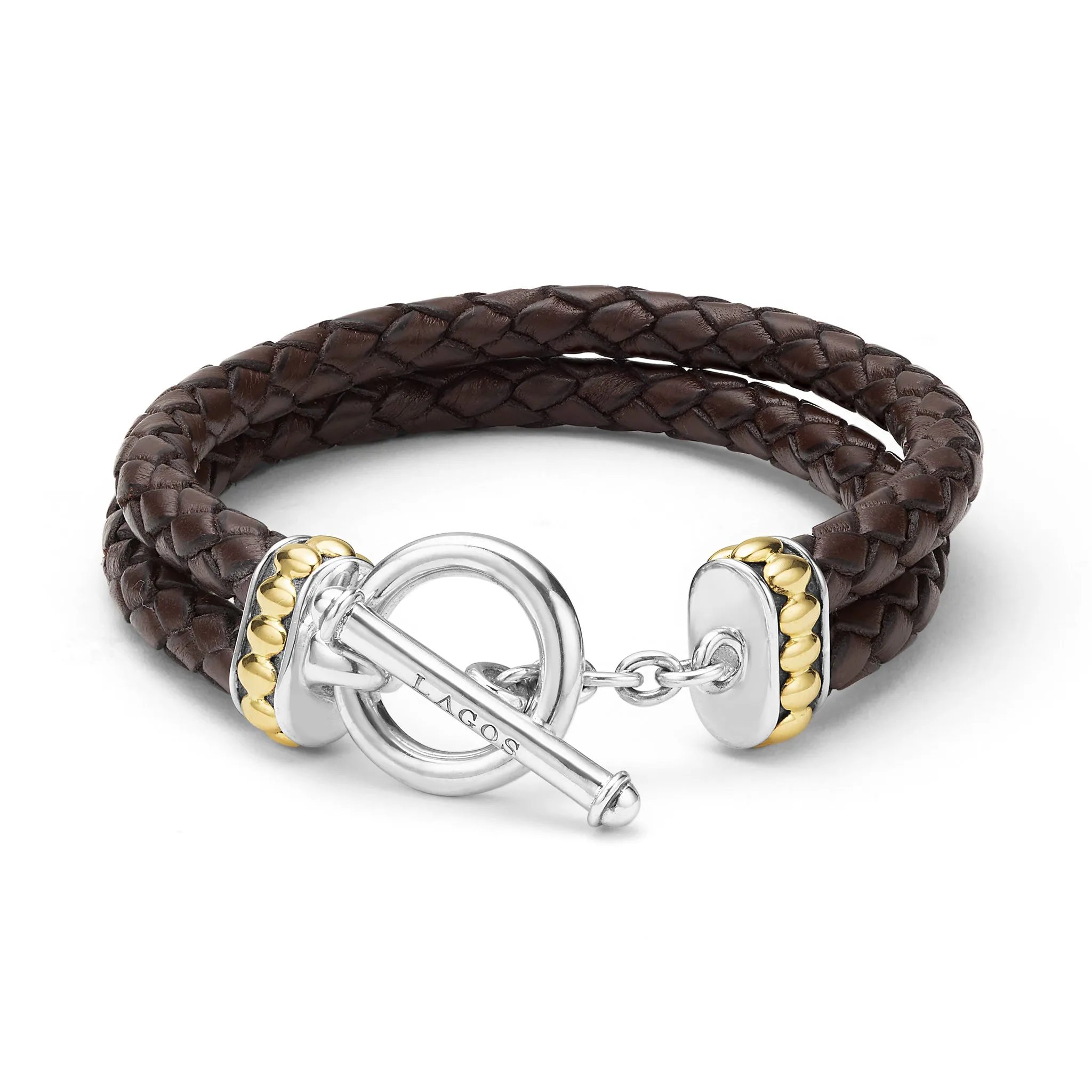 Anthem Two-Tone Brown Leather Braided Bracelet sold by LAGOS product image thumbnail 4
